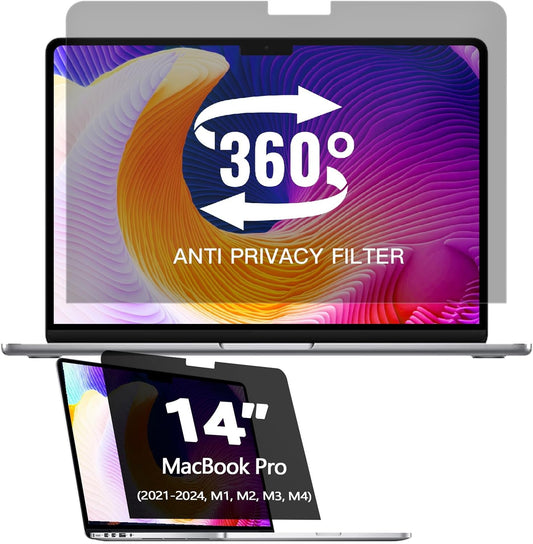 360° Privacy Screen Protector for MacBook Pro 14 Inch (2021-2025, M1, M2, M3, M4,M5) Privacy Screen Filter for MacBook Pro 14 Inch, Anti-Spy/Anti Fingerprint/Anti Blue Light/Anti Glare