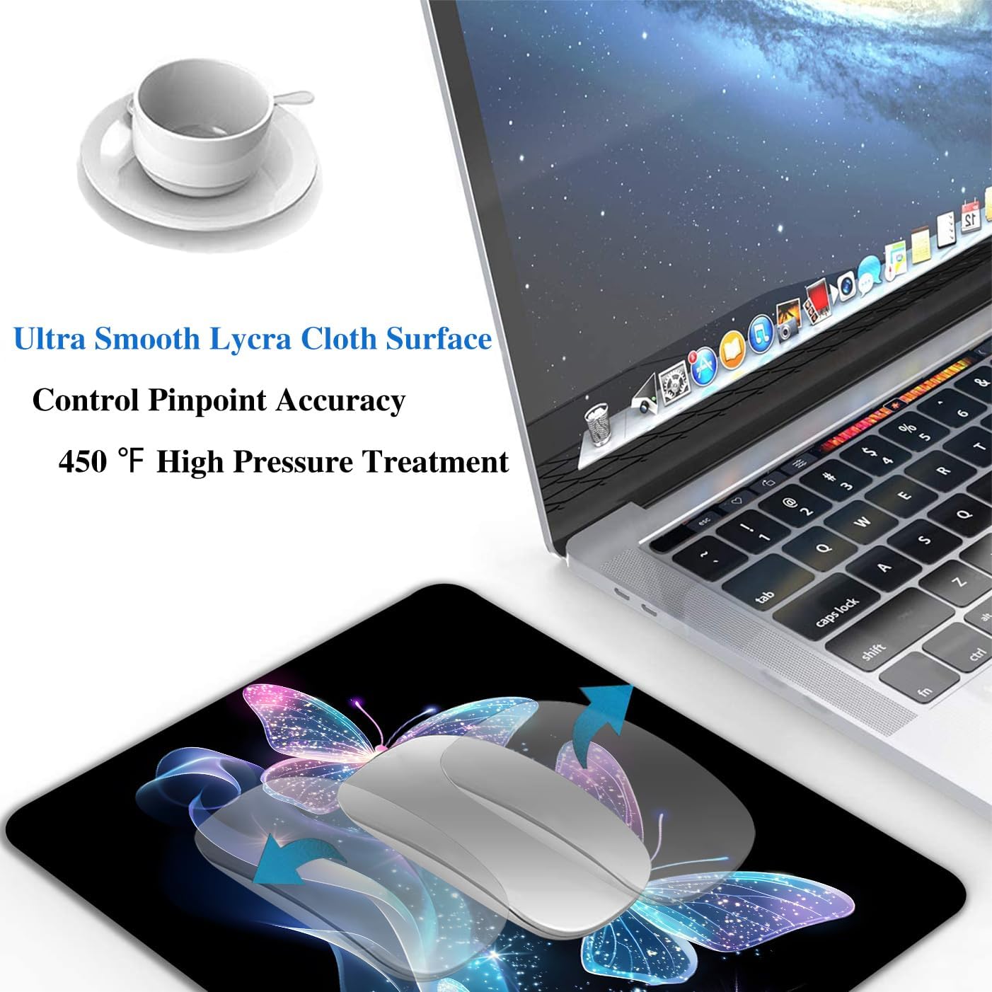 Blue Glitter Butterfly Mouse Pads for Desk, Portable Wireless Computer Mouse pad Small Design with Women, Non-Slip Rubber Base Laptop Mousepad 9.5" x 7.9" Smooth Surface for Office & Travel