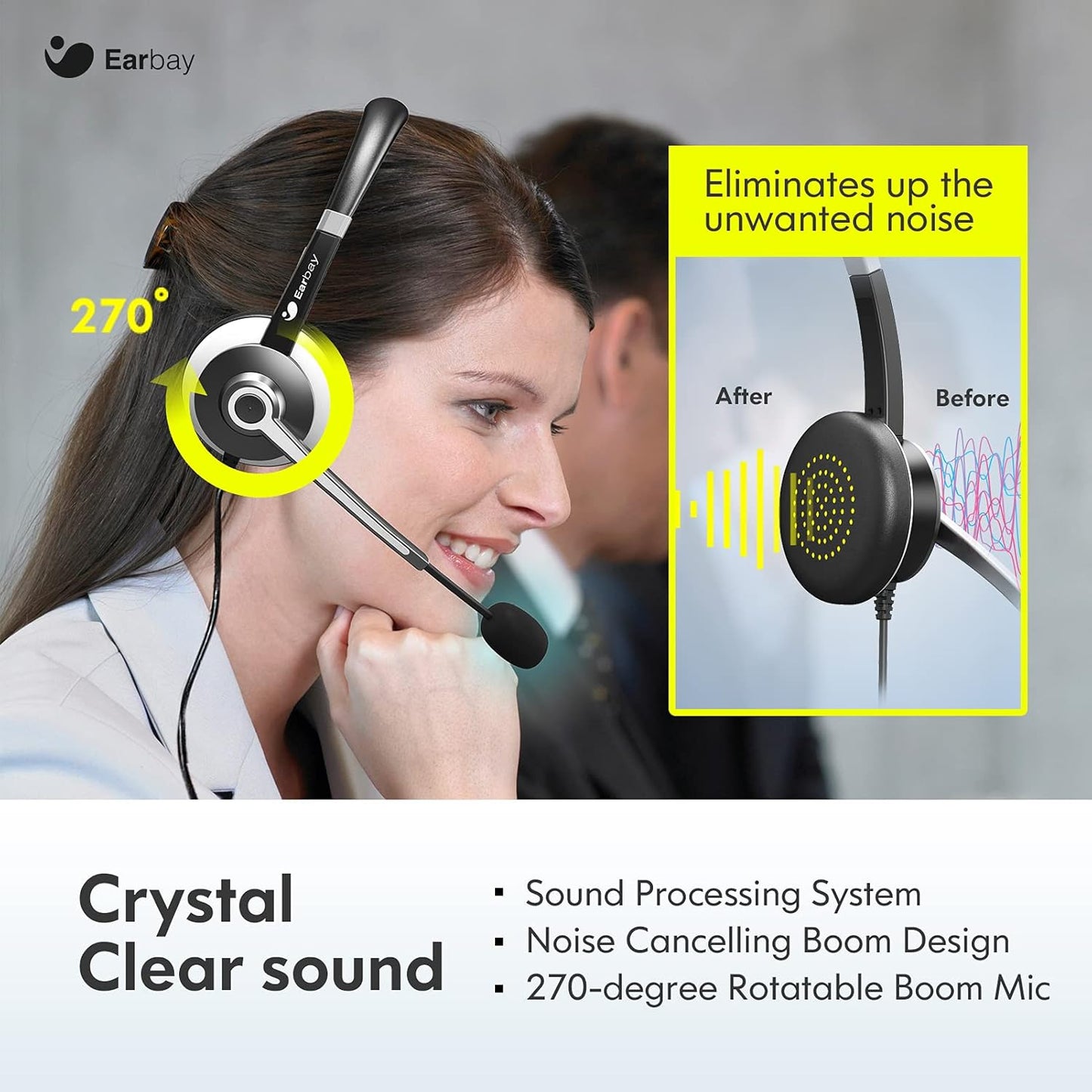 Earbay USB Headset with Microphone for PC, Computer Headset with Microphone Noise Cancelling for Laptop, 3.5mm Jack On-Ear Wired Headphones with Mic, Volume Control for Call Center/Skype/Zoom/Webinar