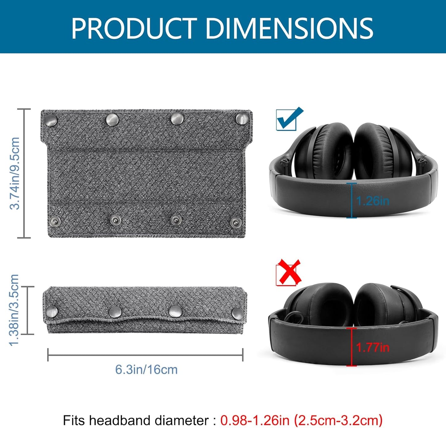 GEVO Replacement Headphone Headband Cover for Bose QC35,QC25,Beats Studio2/ 3,Skullcandy,JBL,Jlab Headphones,Headband Cushioning Pad Protects Repair Parts,Easy Installation,No Tools Required (Gray)