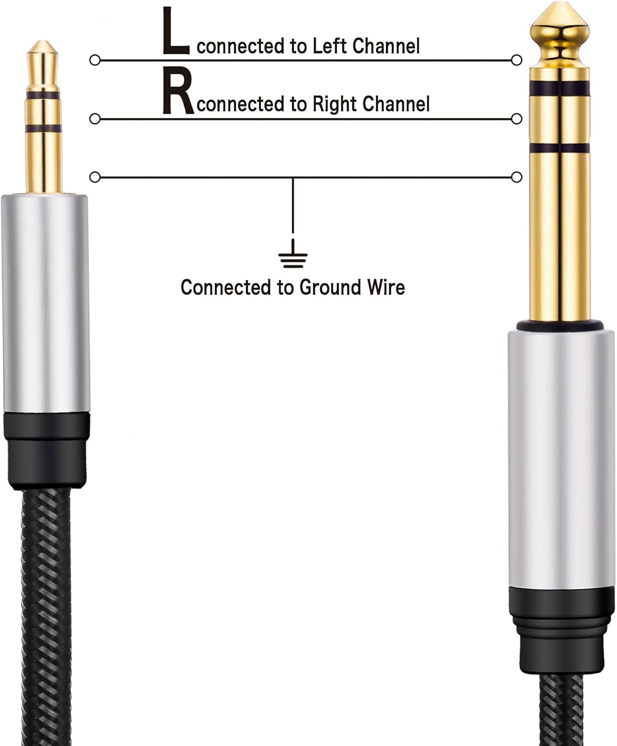 3.5 mm to 6.35 mm Audio Cable 40Ft, Gold-Plated Terminal Silver Color Zinc Alloy Housing 3.5mm 1/8" Male TRS to 6.35mm 1/4" Male TRS Nylon Braided Stereo Audio Cable for Cellphone and More(40Ft/12M)