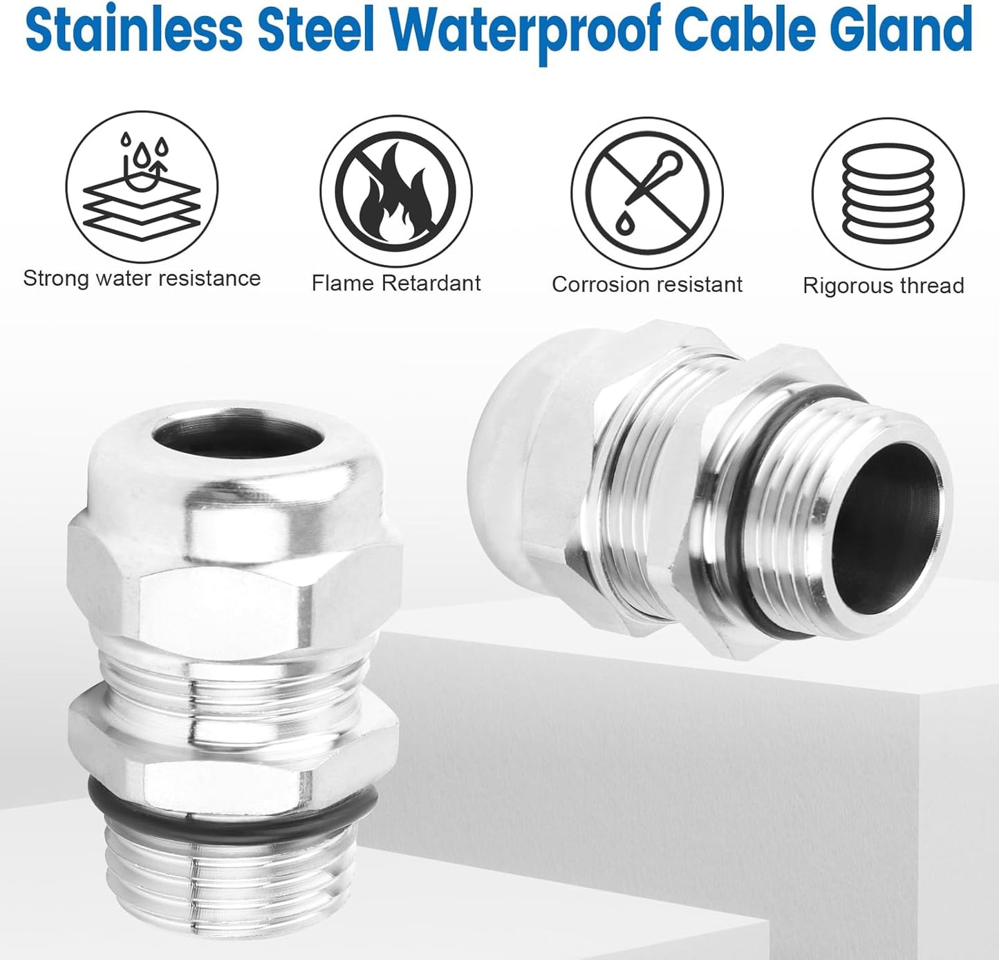 2 Pcs 1/4" NPT Stainless Steel Waterproof Cable Gland, IP68 Waterproof Adjustable Cable Glands, Strain Relief Cord Grip Connectors with Gaskets and Locknut for 4-8mm Cable Diameter