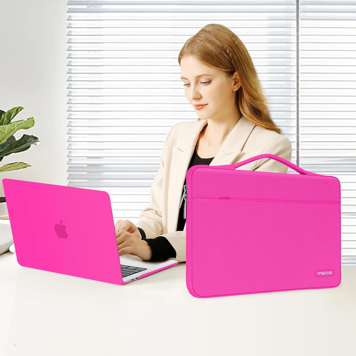 MOSISO Compatible with MacBook Air 13 inch Case 2025 2024 2023 2022 M4 A3240 M3 A3113 M2 A2681, Hard Shell&Sleeve Bag&Keyboard Skin&Webcam Cover&Screen Film for MacBook Air 13.6 inch, Bright Rose