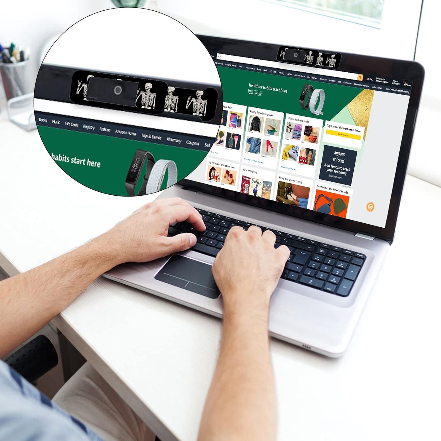 Webcam Cover, 3 Pieces, Laptop Camera Cover, Privacy Shielding Capacity is Twice as Big as The Traditional, Suitable for Computer Mobile Phones, laptops, Tablets and so on (Skull)