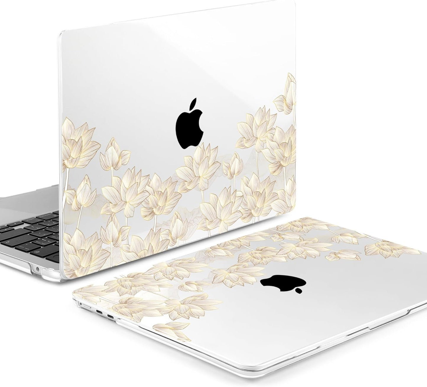MEEgoodo for M4/M3/M2 MacBook Air 15.3 inch Case 2025 2024 2023, Case Fit Model (A3241/A3114/A2941) for MacBook Air 15 inch, Laptop Hard Shell with Keyboard Cover, Golden Lotus