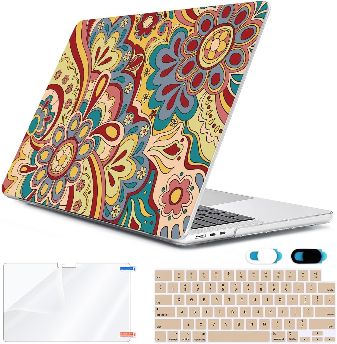 Compatible with 2025 2024-2022 MacBook Air 13 inch Case M4 A3240 M3 A3113 M2 A2681, Hard Shell&Keyboard Film&Screen Film&Webcam Cover for New M4 Mac Air 13.6 inch with Touch ID, Curved Doodle
