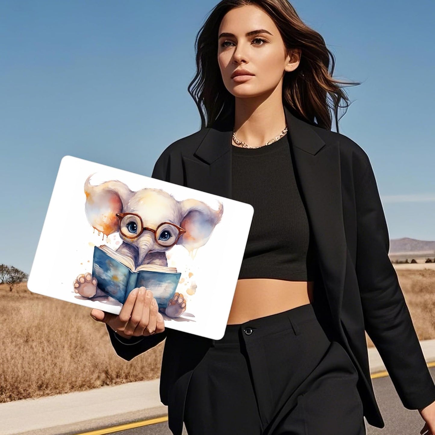 Mektron Compatible with M4 MacBook Air 15 inch Case 2025 A3241 2024 2023 M3 A3114 A2941 M2 Liquid Retina Display Touch ID, Plastic Hard Case & Keyboard Skin & Screen Protector - Cute Elephant C342