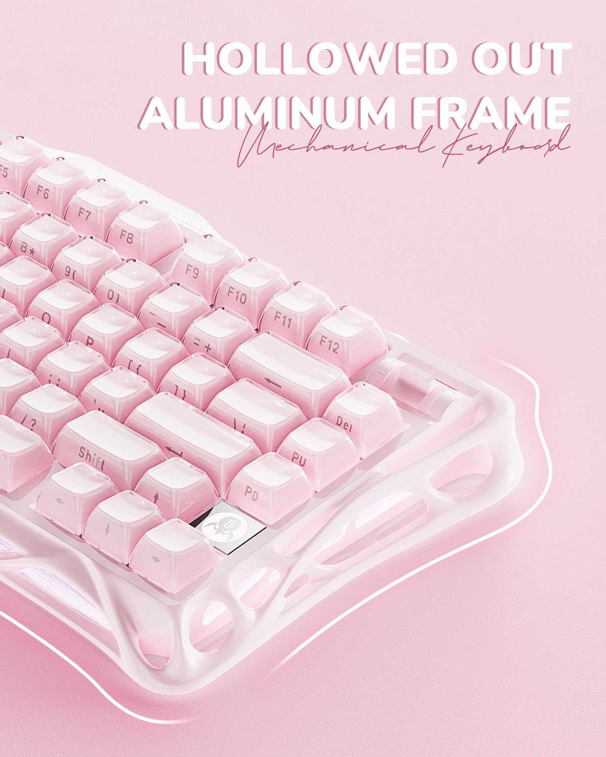 GravaStar Mercury K1 75% Pink Wireless Keyboard, Aluminum Alloy Exoskeleton Design Mechanical Gaming Keyboard, Gasket Hot-Swap Socket, Linear Switches, RGB Backlit