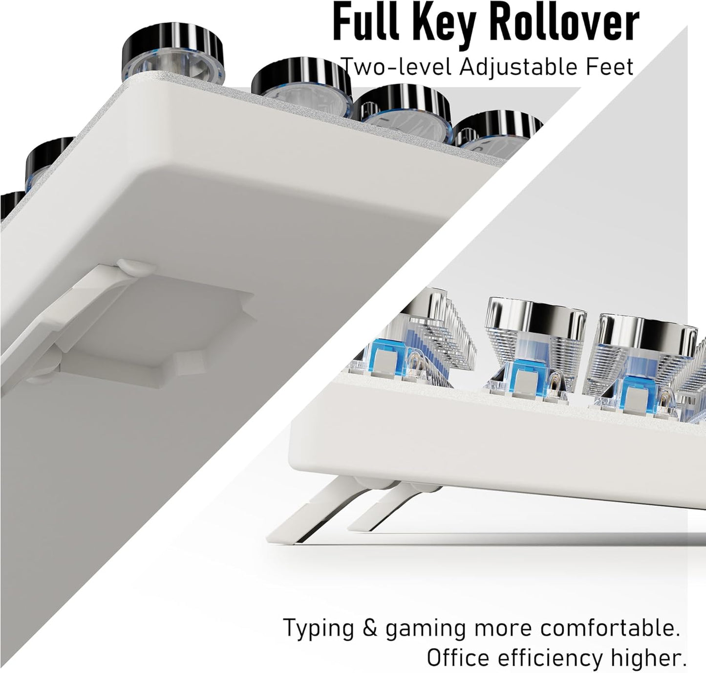 EWEADN TK100 Typewriter Style Wired Mechanical Keyboard, 104 Keys Aesthetic Typewriter Keyboard with White Backlit, Anti-Ghosting, Blue Switch Wired Cute Keyboards-White