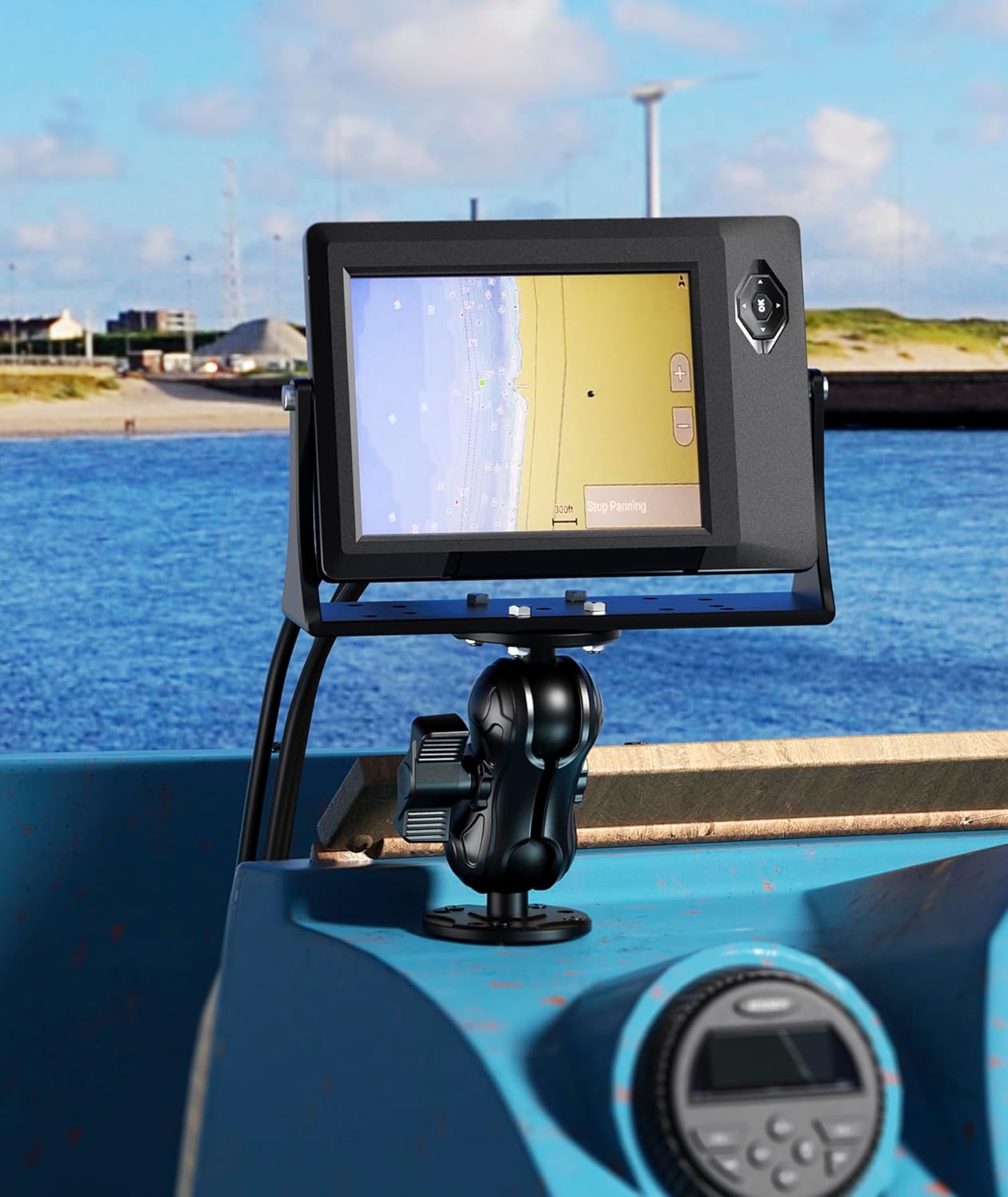 Aluminum Alloy Fish Finder Mount with 1.5" Ball AMPS Hole Round Plates, 3.5" Short Arm Marine Electronic Mount Tablet Holder for Garmin, Lowrance, Humminbird, Raymarine and More