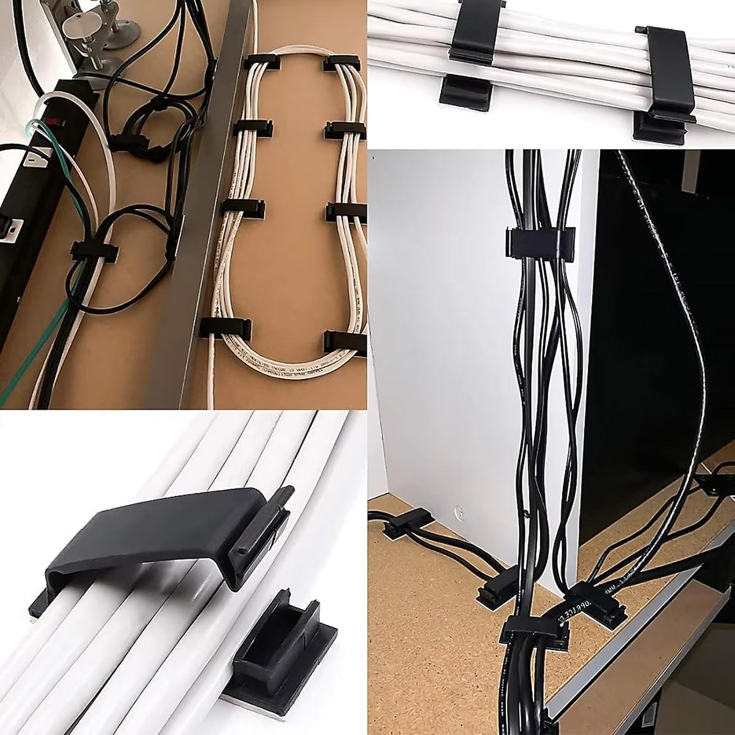 Adhesive Cable Clips Holder, Outdoor Light Clips, Black Cord Wire Clips, Sturdy Nylon Cord Wall Finisher Wire Clamp for Home, Car, Office Desk Wire Management (Black, XL-80 PCS)