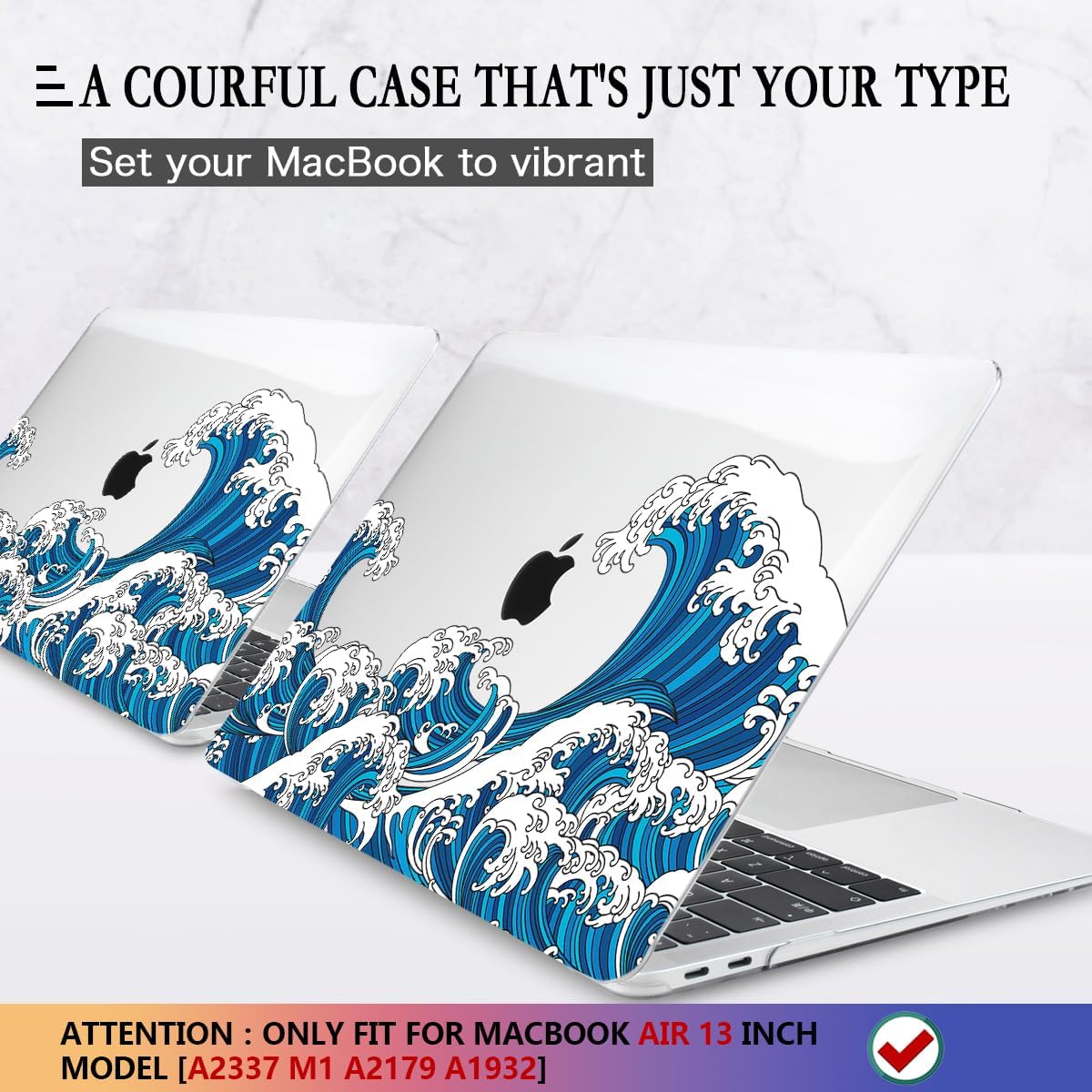 CISSOOK Wave Case for MacBook Air 13 inch Case 2021 2020 2019 2018 Release, Ocean Hard Shell Cover for MacBook Air 13'' with Touch ID A2337 M1 A2179 A1932 Model with Keyboard Cover + Screen Protector