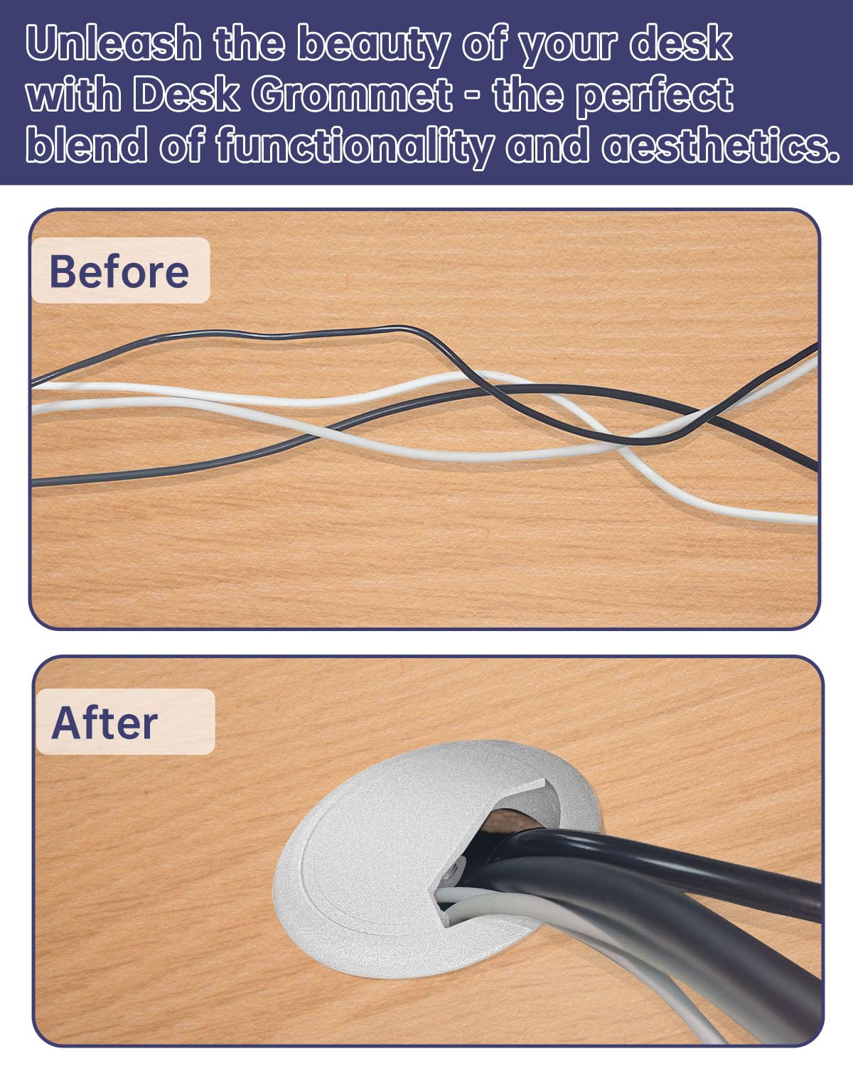 Desk Grommet 3-1/8 inch (80mm) 8 Pieces - White Desk Cable Grommet Desk Cable Hole Covers with Hole Saw for TV, Office, Wires Through Countertop and Home Table