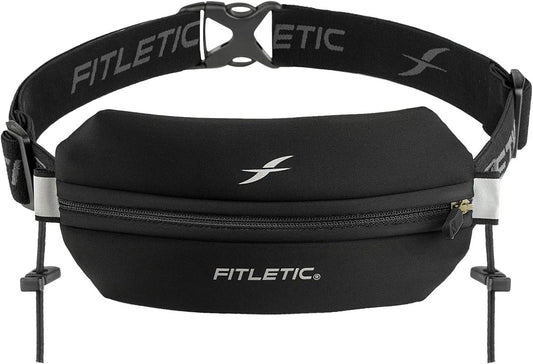 Fitletic Neo Race Belt, Black | Unique No Bounce Design for Marathon, Triathlon, Trail, 5k, 10k | Running Belt | N01R-01