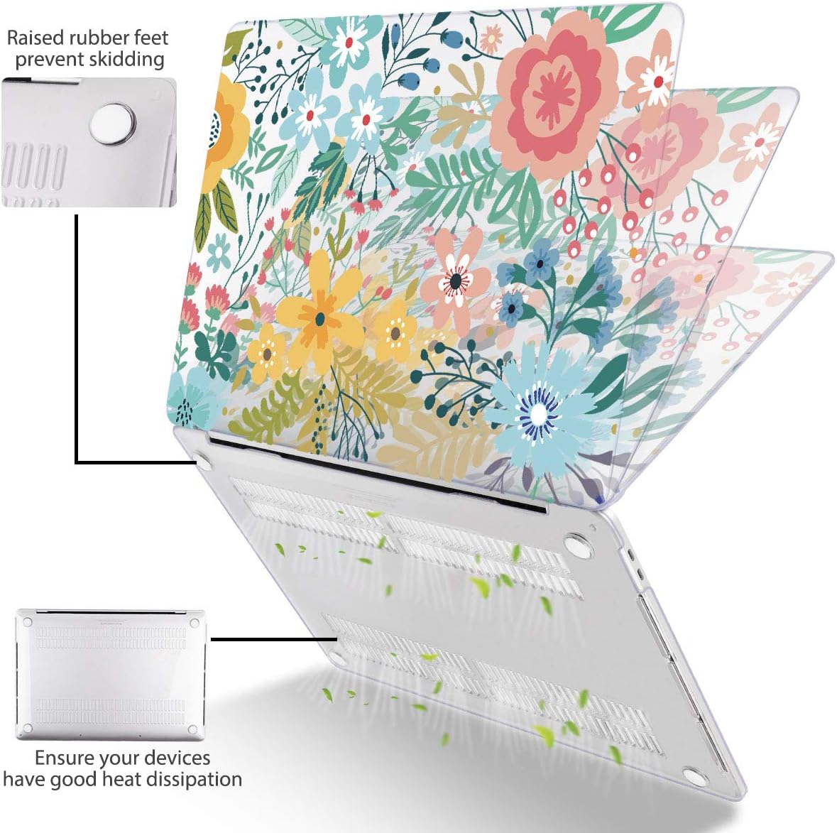 Mektron for MacBook Air 13 Case A1466/A1369 (2010-2017 Release), Snap-on Plastic Hard Shell Cover for MacBook Air 13.3 inch with Keyboard Cover,Garden Flowers