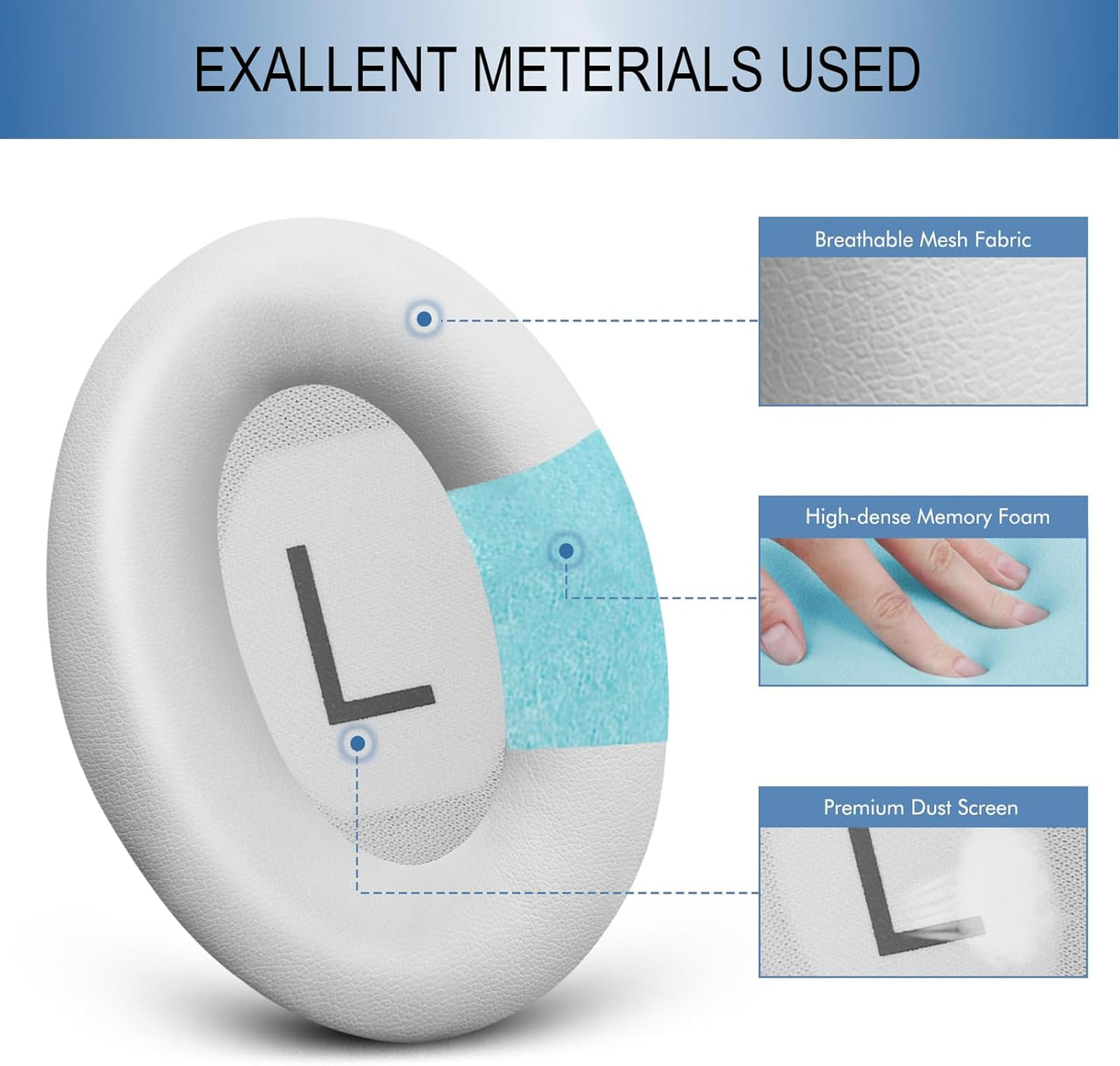 GEVO Replacement Ear Pads for Bose QC45, Ear Cushions for Bose QuietComfort 45 (QC45) & Quiet Comfort SE (QC SE) Headphones, Earpads with Softer Leather Noise Isolation Foam (White)