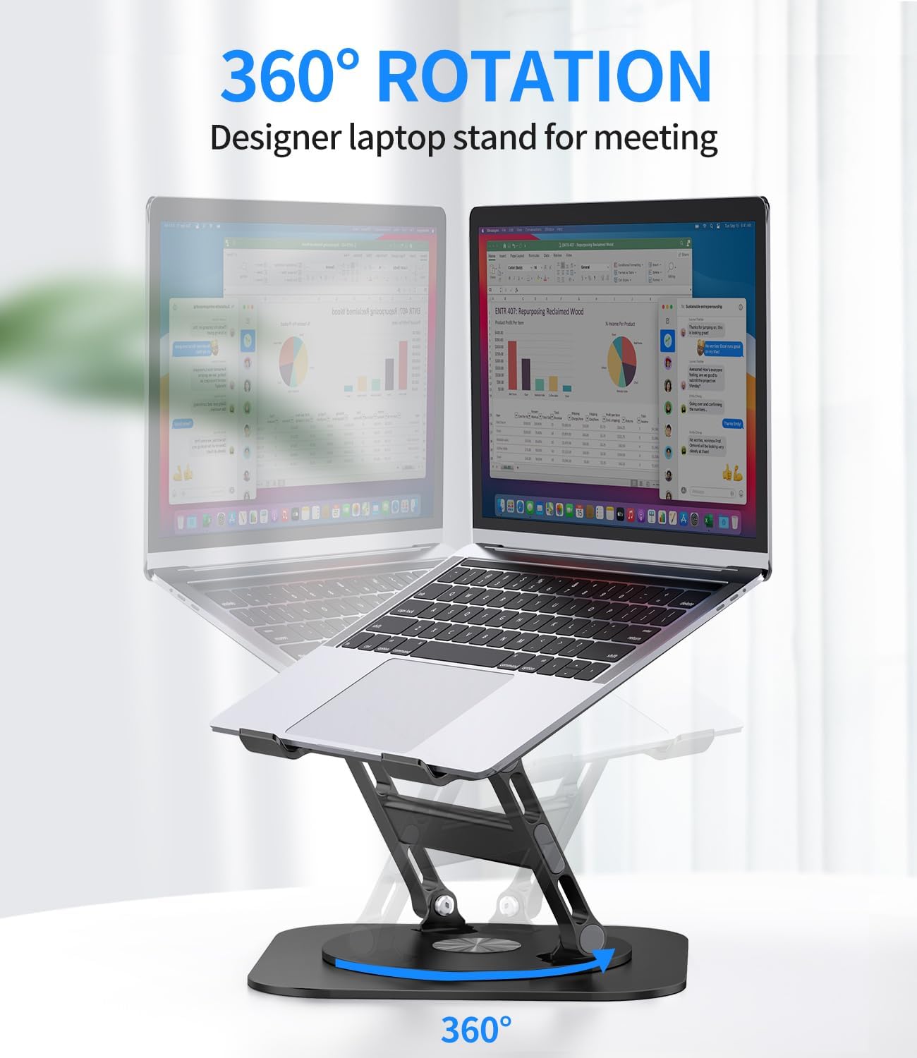 Adjustable Laptop Stand with 360 Rotating Base, Stable Computer Stand for Laptop Ergonimic Foldable Laptop Riser for Desk Compatible with MacBook Pro/Air Notebook up to 16 Inches, Black