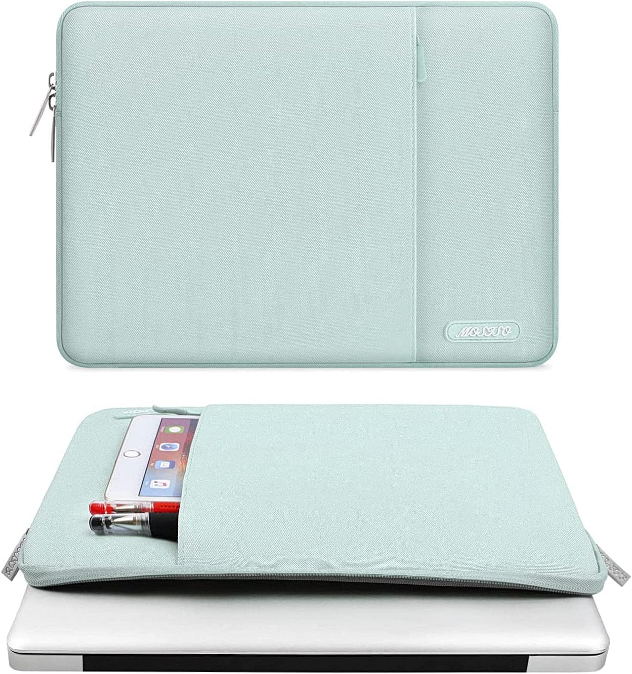 MOSISO Laptop Case 16 inch, 15-15.6 inch Laptop Sleeve Compatible with MacBook Pro 16 M4 M3 M2 M1, HP Acer Dell Lenovo ASUS Notebook, Polyester Vertical Computer Sleeve Bag with Pocket, Mint Green