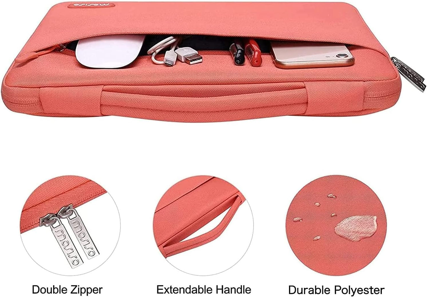 MOSISO Compatible with MacBook Air 13 inch Case 2025 2024 2023 2022 M4 A3240 M3 A3113 M2 A2681, Hard Shell&Sleeve Bag&Keyboard Skin&Webcam Cover&Screen Film for MacBook Air 13.6 inch, Coral