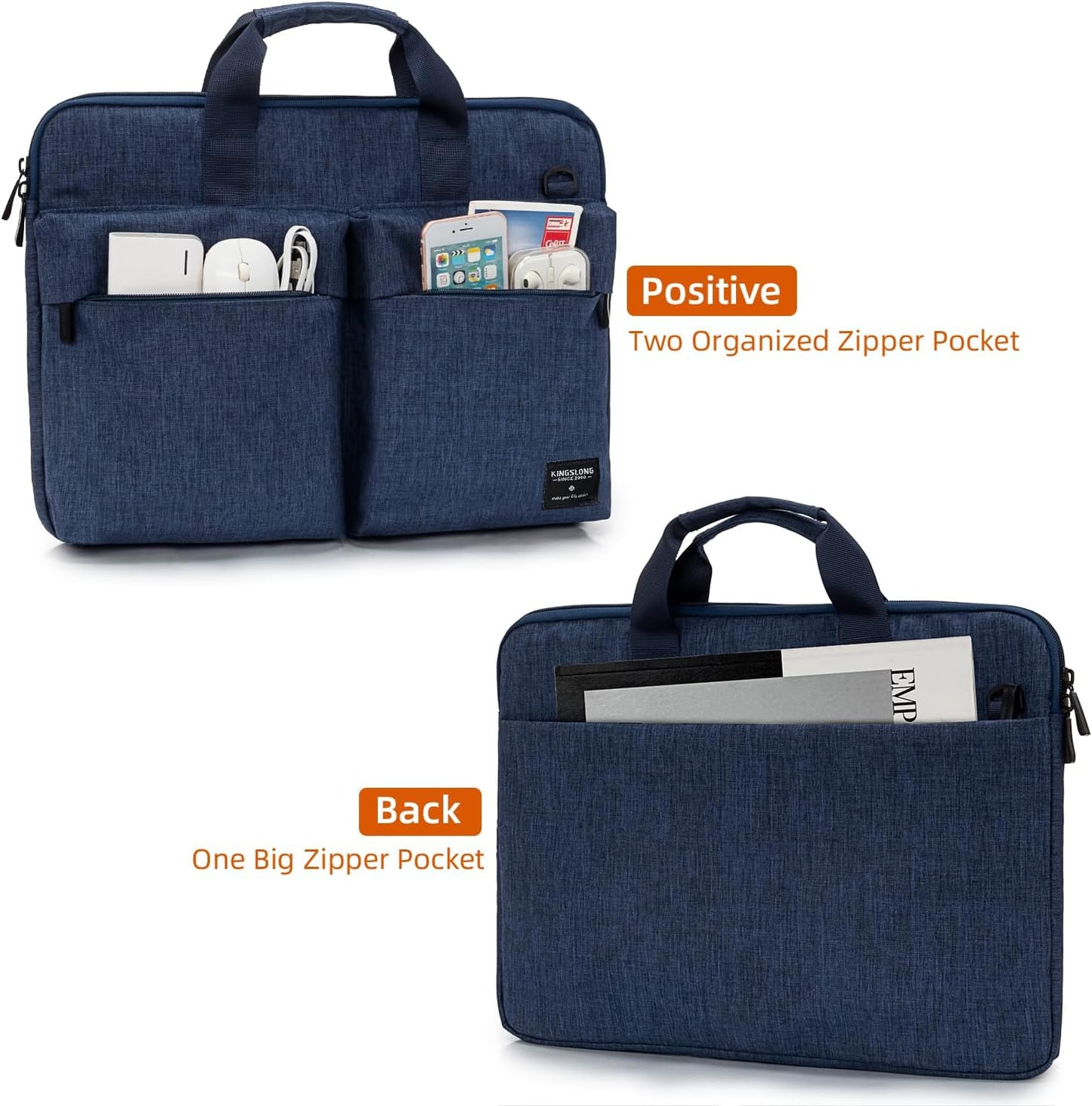 KINGSLONG 14 inch Laptop Bag with Shoulder Strap, Messenger Bag, Slim Computer Carrying Case Notebook Handbag Fit for Acer Asus Lenovo HP Toshiba, Blue