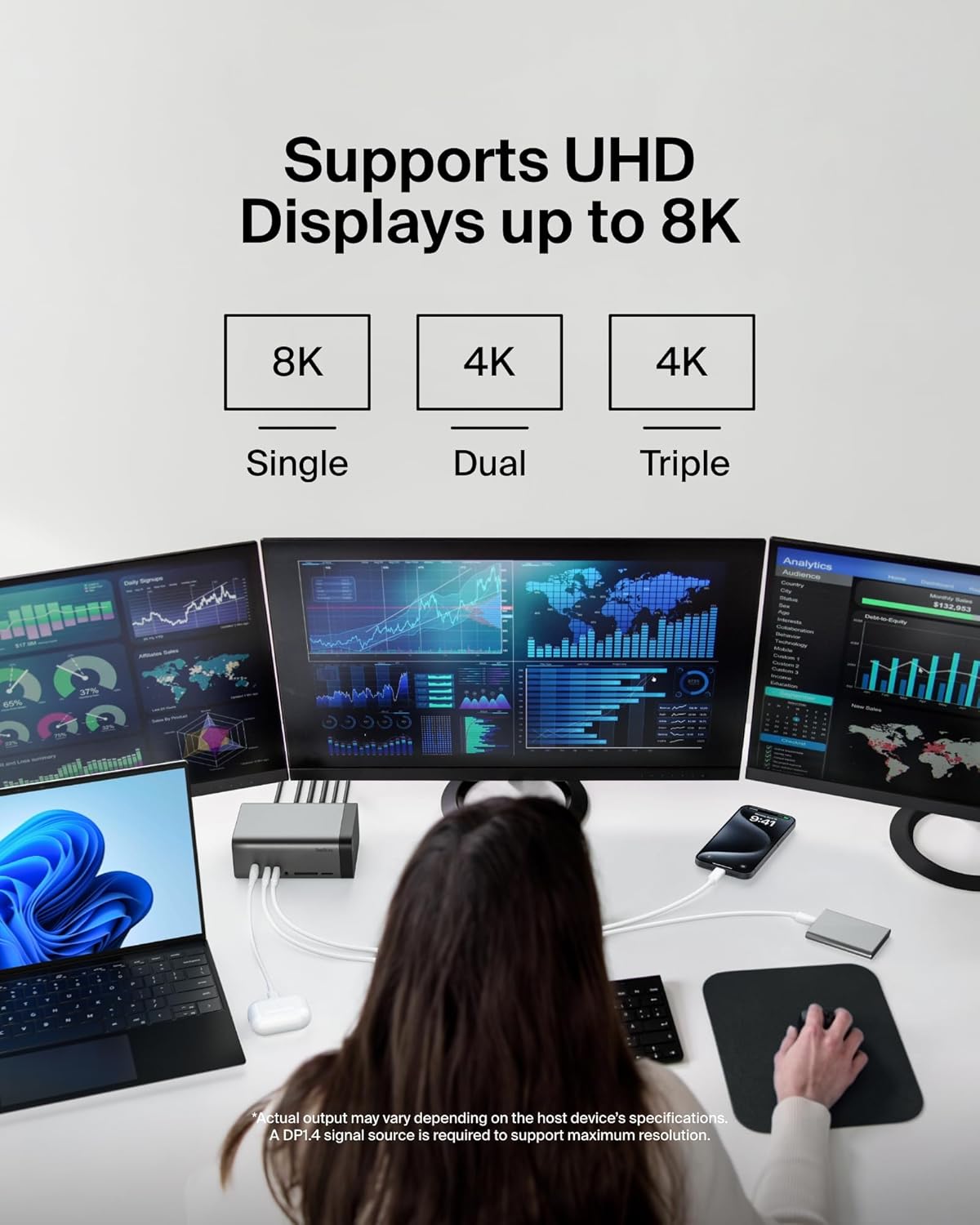 Belkin USB-C Hub, 11-in-1 Pro GaN Dock 150W, Multi-Port Docking Station w/USB-C, USB-A, Ethernet, SD, MicroSD, 3.5mm Port, 4K HDMI Ports for Triple Monitor Display - Compatible w/MacBook Pro & More