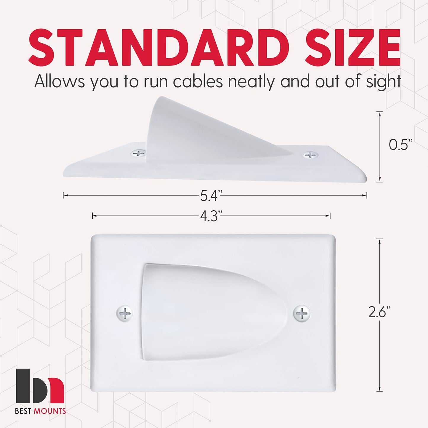 BestMounts - 1 Pack In Wall Cable Management Kit - Recessed Wall Plate Cable Pass Through Pair with Single Gang Low Voltage Mounting Bracket - TV Cord Hider for Wall Mounted TV ETL Listed