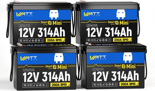 48V 314Ah (4 Packs) Mini LiFePO4 Lithium Battery with Bluetooth, Low-Temp Protection, 10000+ Deep Cycles, 16kWh Energy, for RV, Off-Grid, Solar Power System, Home Backup, Back up Power, Marine