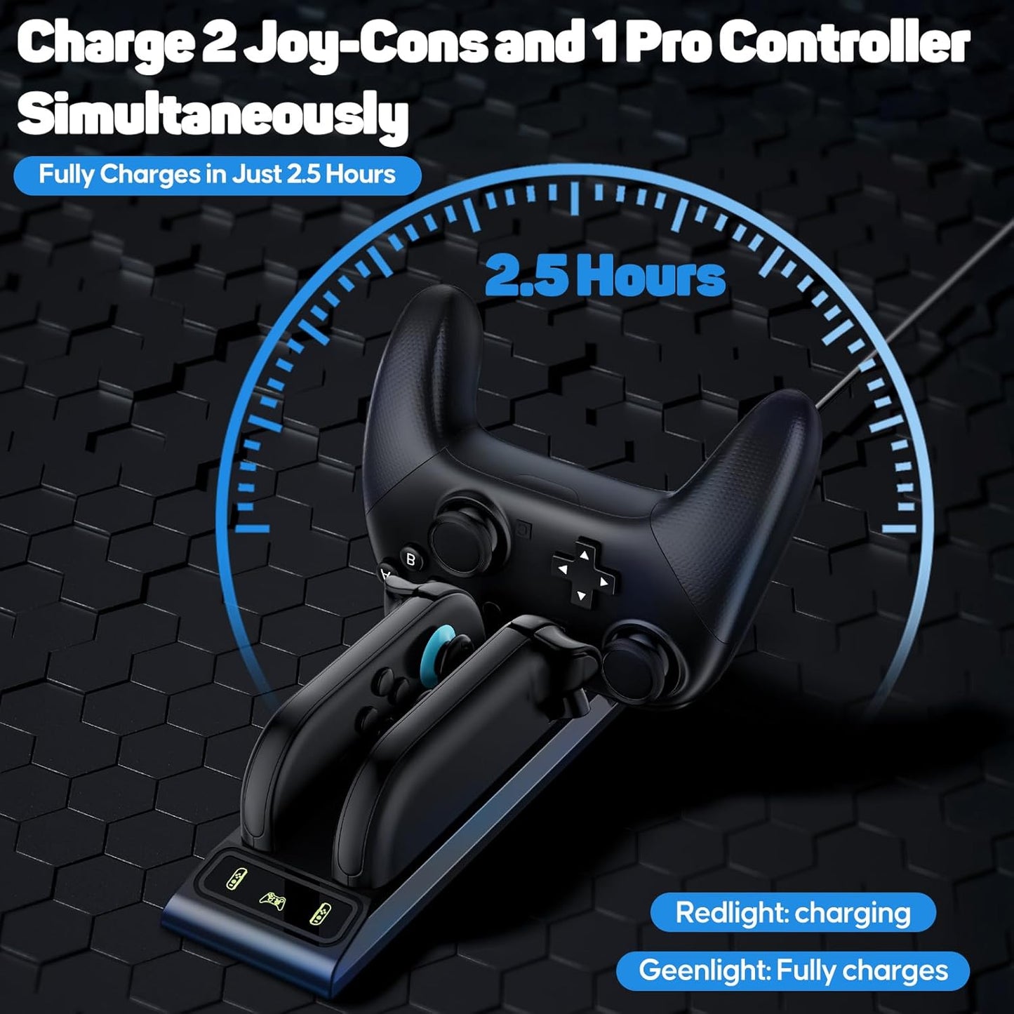 3 in 1 Controller Charger for Nintendo Switch 2 JoyCon/Pro, Charging Dock with Type-C Port and LED Charging Indicator, 2.5H Fast Charging Space-Saving Storage Stand for Switch 2 Accessories