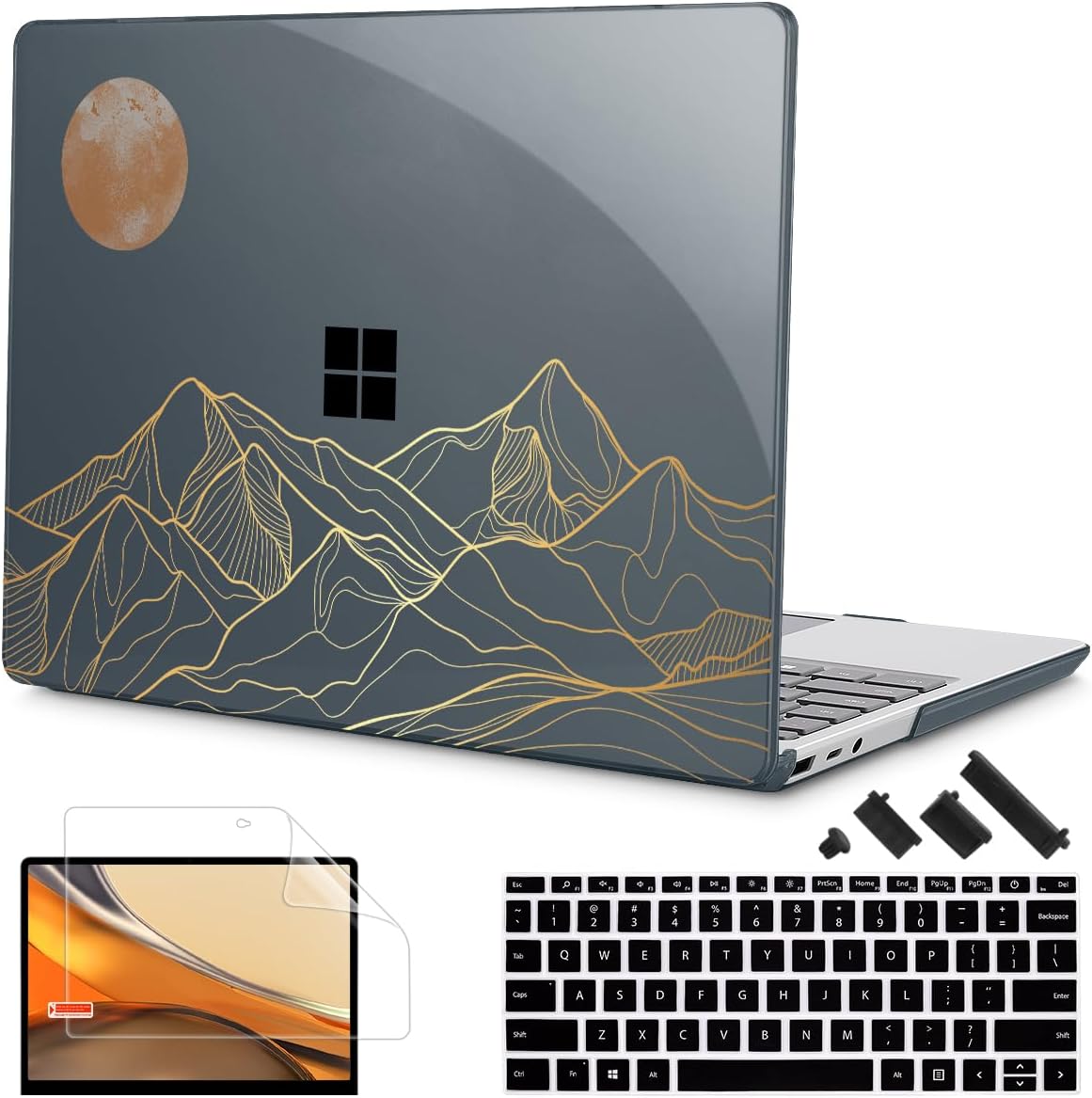 Tuiklol Case for 15 Inch Microsoft Surface Laptop 5/4/3 2022-2020, Model 1979/1953/1872/1873 Hard Shell Cover, Keyboard Cover+Screen Protector+Dust Plugs,Moon and Mountain