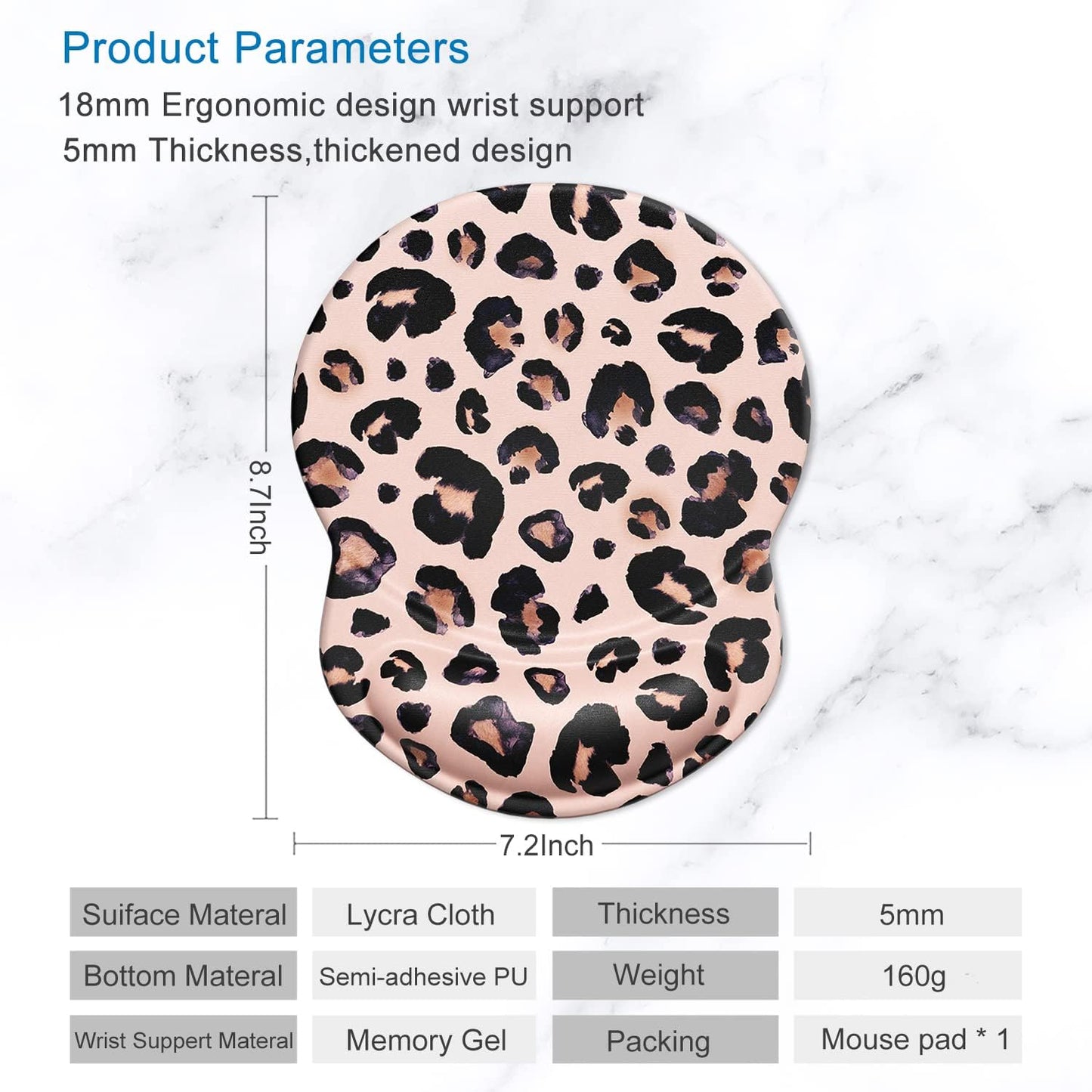 ITNRSIIET Ergonomic Mouse Pad with Gel Wrist Support Small Wrist Rest Smooth Surface Non-Slip PU Base Comfortable Office Supplies Pain Relief, 8.7 x 7.2 inches, Leopard Black Purple