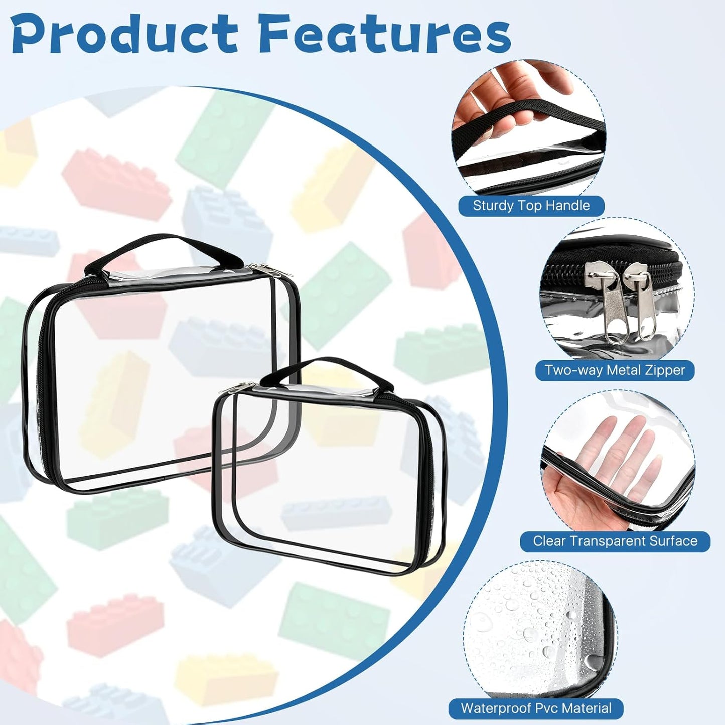 8 Pcs Toy Storage Bags, Clear PVC Zippered Organizing Bags with Handles, Travel Waterproof Organizer for Small Items Building Blocks Puzzle Board Games(13.2x9.4x2.4 In, 9x6.3x2.4 In)