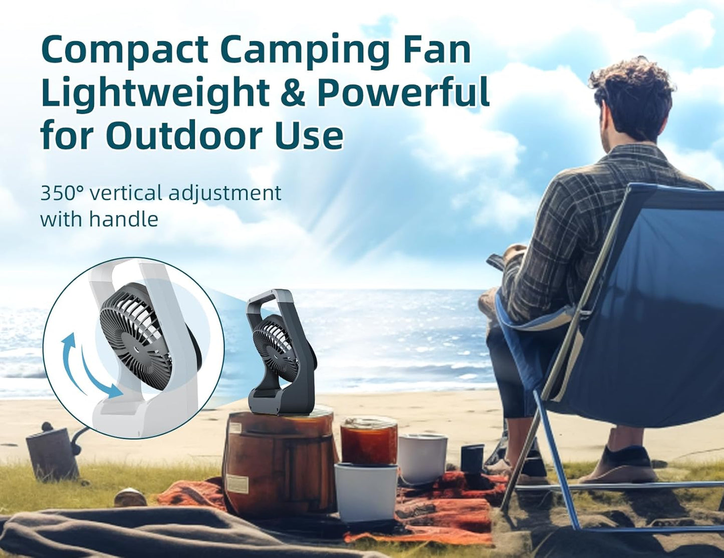 Battery Powered Fan, 10000mah Portable Desk Fan with Timer, 3 Speeds, Whisper Quiet, 180° Rotation, Portable Fan for Office, Bedroom, Outdoor, Camping