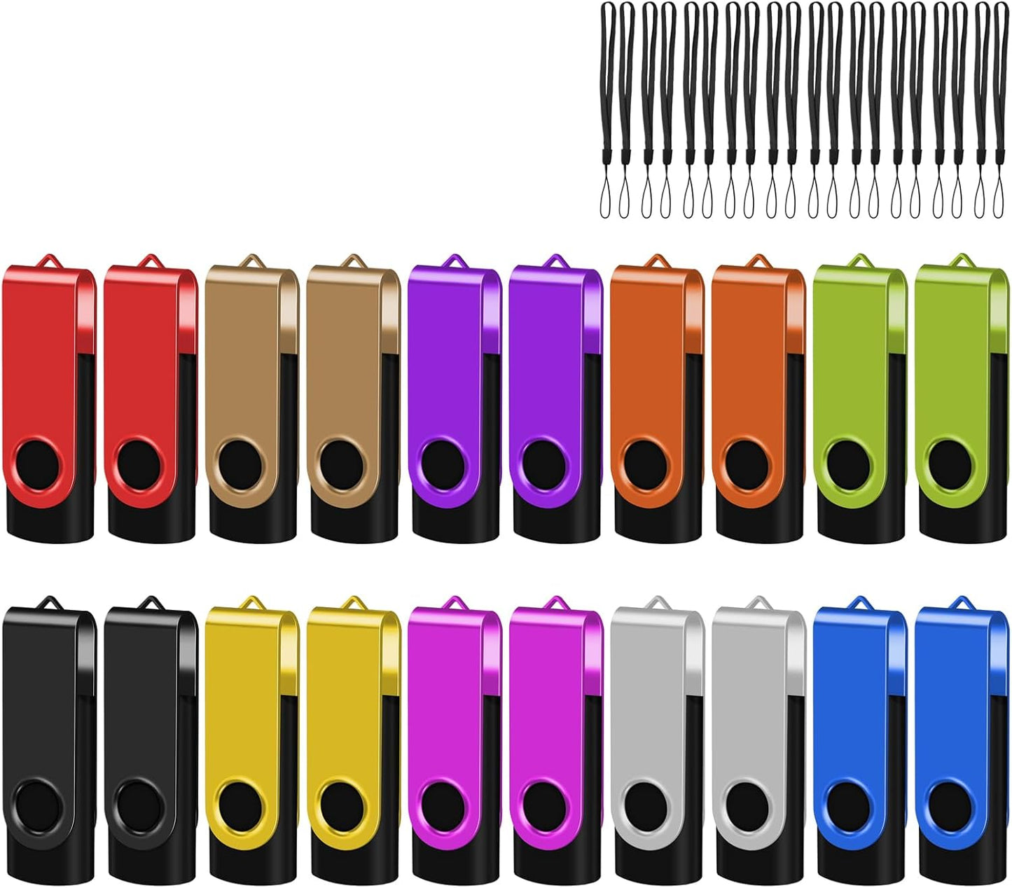 EASTBULL USB 2.0 Flash Drive 2GB with Lanyards Thumb Drives Bulk 20 Pack Colorful Multipack Memory Stick Pen Drive Swivel Design(2GB 20 Pack)