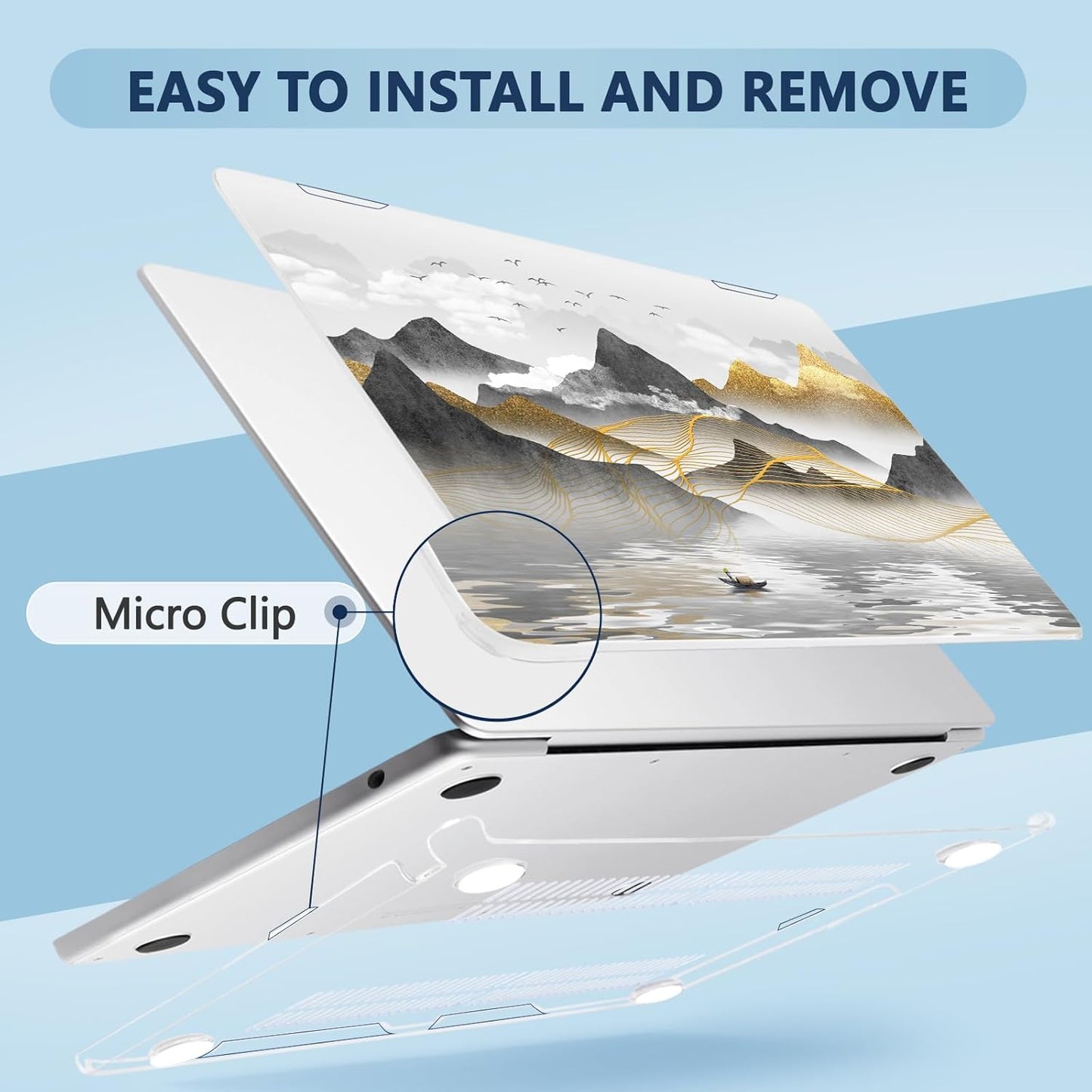 Compatible with MacBook Air 15 inch Case, M4 A3241/M3 A3114/M2 A2941 (Released 2025 to 2023), Hard Shell, Keyboard Cover, Screen Protector, Webcam Cover & Type-C Adapter, Inked Mountain