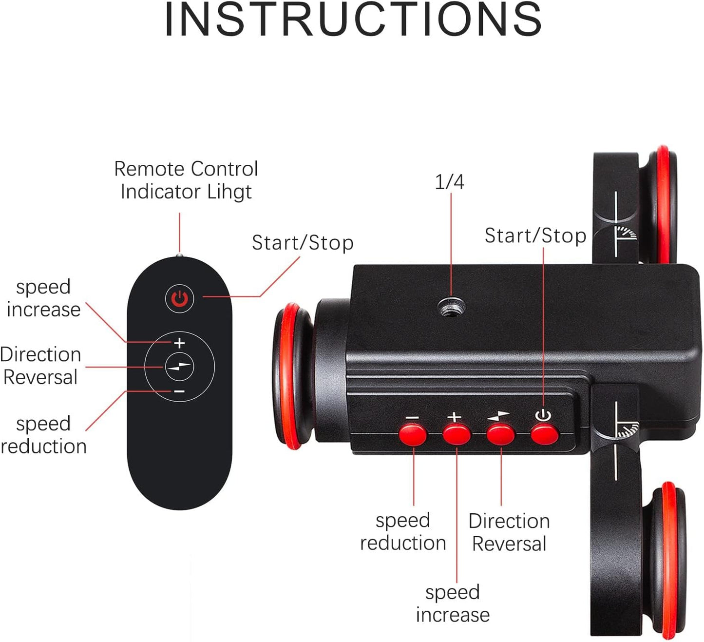 EACHSHOT Motorized Dolly Car, 3-Wheels Wireless Electric Track Rail Slider Video Camera Dolly Car with Remote Control, Compatible with DSLR Camera, Camcorder, for GoPro, iPhone, and Android Smartphone