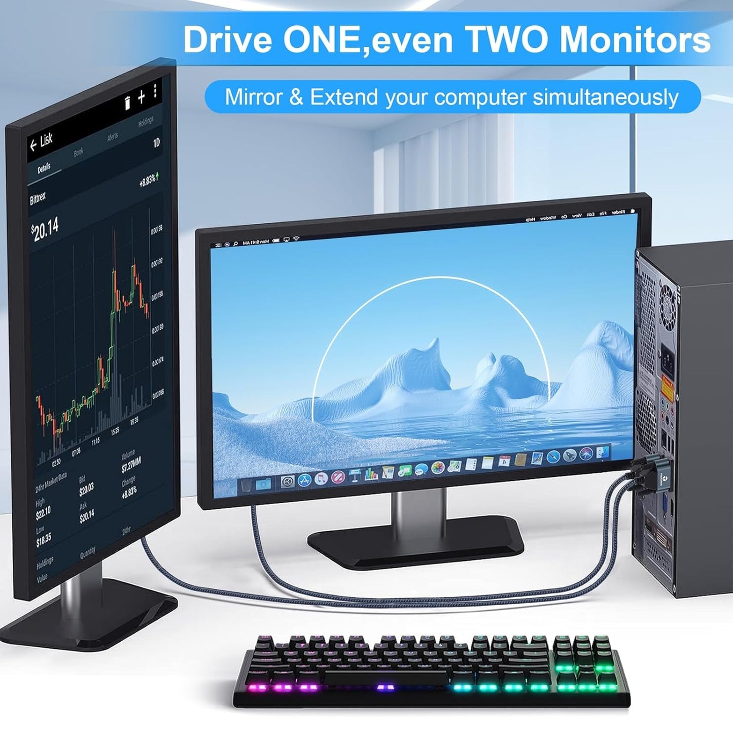 DVI to VGA Cable 6.6FT, Uni-Directional DVI-D to VGA Adapter Male to Male Gold-Plated Braided 1080P Full HD Cord for HDTV, PC,Laptop, Monitor, Projector