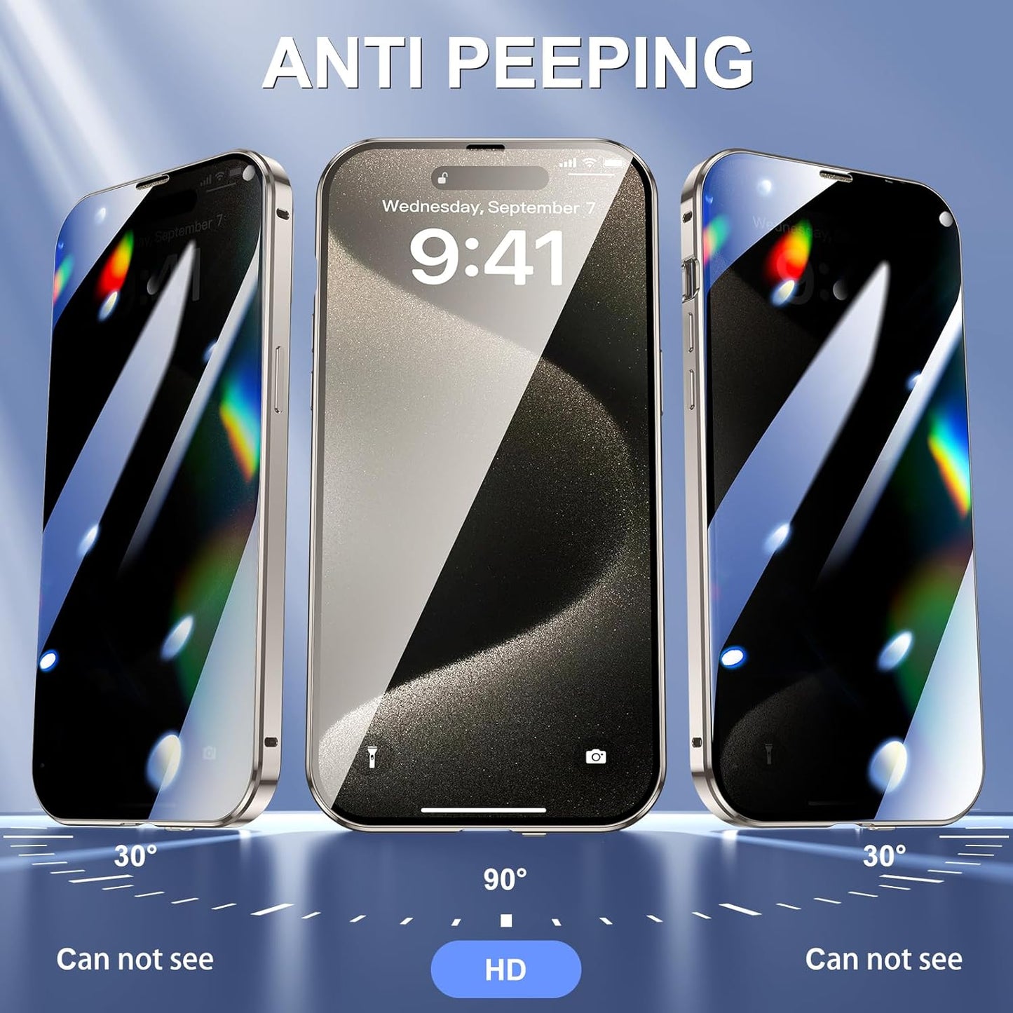 Jonwelsy Anti Peeping Case for iPhone 15 Pro (6.1"), 360 Degree Front and Back Privacy Tempered Glass Cover, Anti SPY Screen, Anti Peep Magnetic Adsorption Metal Bumper for iPhone 15 Pro (Black)