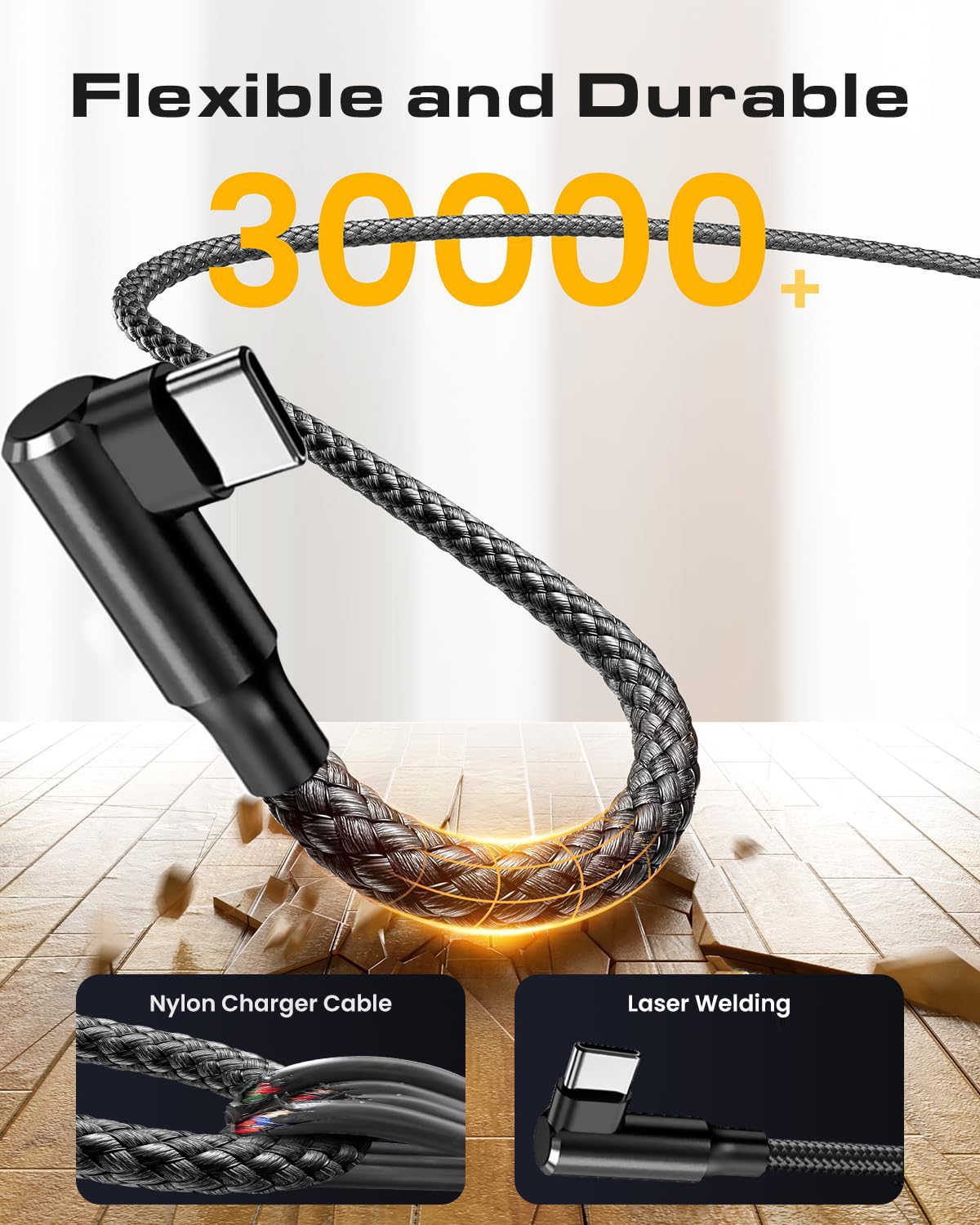 100W 2 Pack 3+6FT Type C to Type C Fast Charging Cable USBC to USBC Cord 90 Degree USB C Cable Right Angle for iPhone 16 15 Samsung Galaxy S24 S23 iPad MacBook Pixel USB C Charger