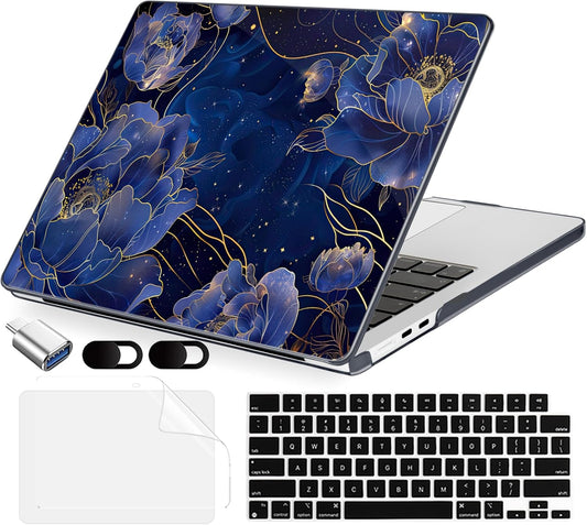 Compatible with MacBook Air 15 inch Case, M4 A3241/M3 A3114/M2 A2941 (Released 2025 to 2023), Hard Shell, Keyboard Cover, Screen Protector, Webcam Cover & Type-C Adapter, Starry Flower