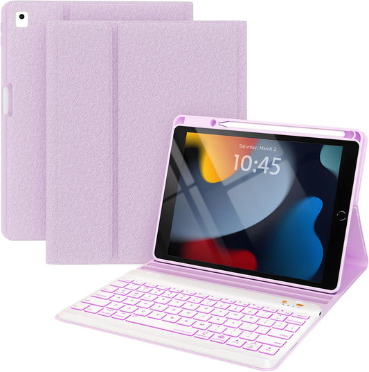 BLUTLOTUS Keyboard Case for iPad 9th/8th/7th Generation 10.2 inch 2021/2020/2019, iPad Pro 10.5-inch Case with Keyboard,iPad Air 3 2019, 7 Color Backlit Removable Bluetooth Wireless(Purple)