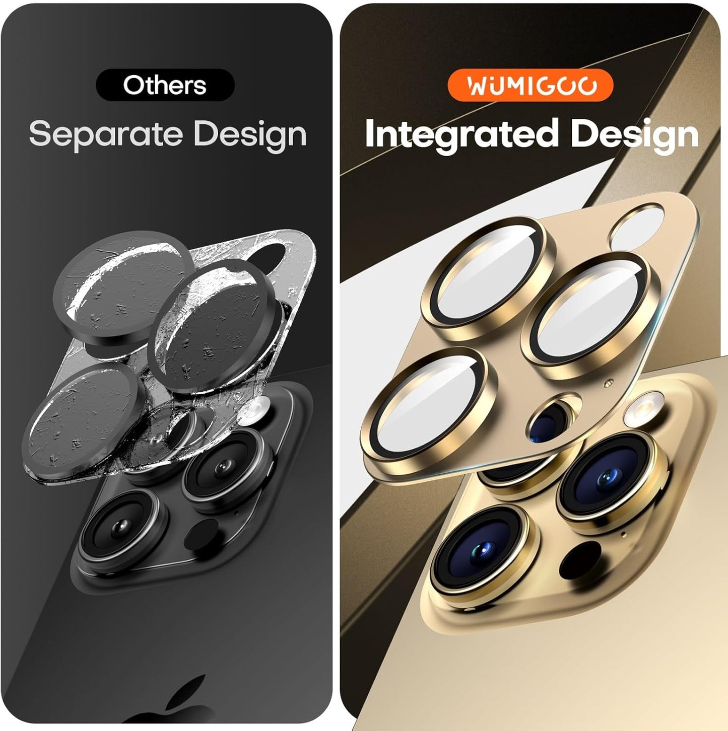 Camera Lens Protector for iPhone 16 Pro Max/16 Pro/15 Pro Max/15 Pro/14 Pro Max/14 Pro, Aluminum Alloy Sapphire Glass Camera Screen Cover, Case Friendly- Gold