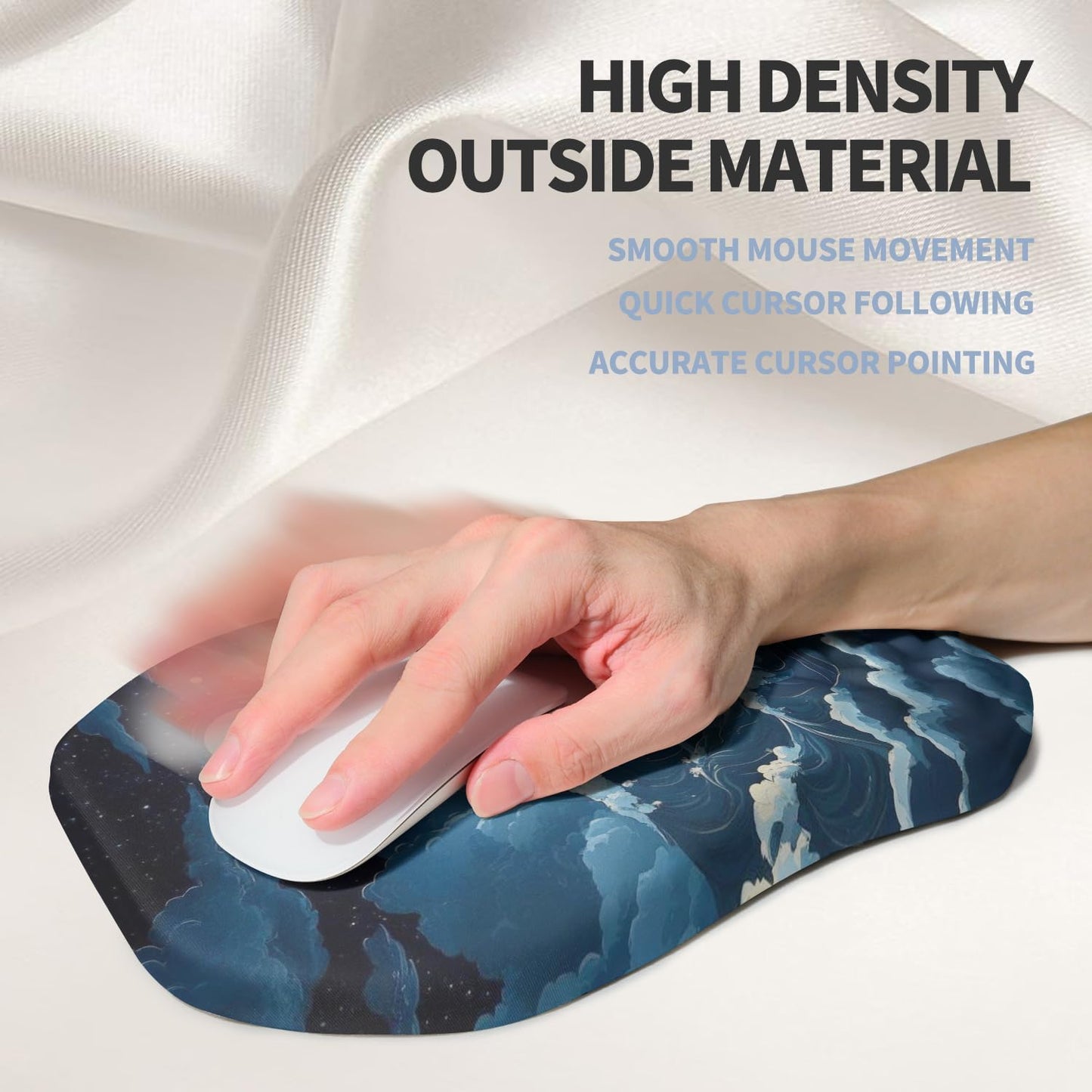 Ergonomic Raised Mouse Pad Wrist Support with Bilateral Slope Memory Foam Mousepad for Wrist Rest and Carpal Tunnel Pain Relief 11.8x7.9〃Indigo Fury Wave