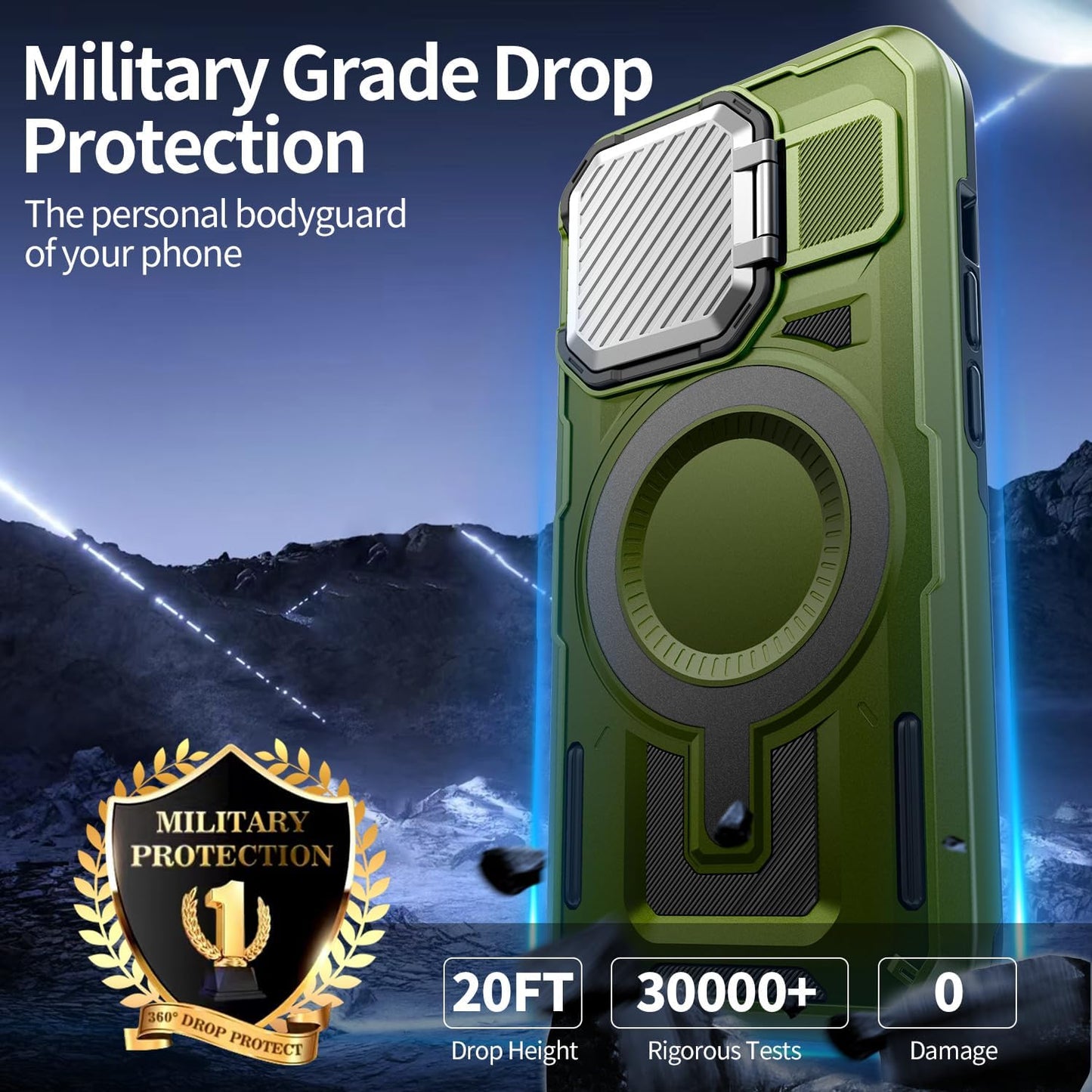 Camera Stand Case for iPhone 14 Pro Max, [Compatible with Mag Safe] [Lens Cover] 2024 Version Military Grade Protective Soft Case for iPhone 14 Pro Max 6.7 inch Men Women, Green