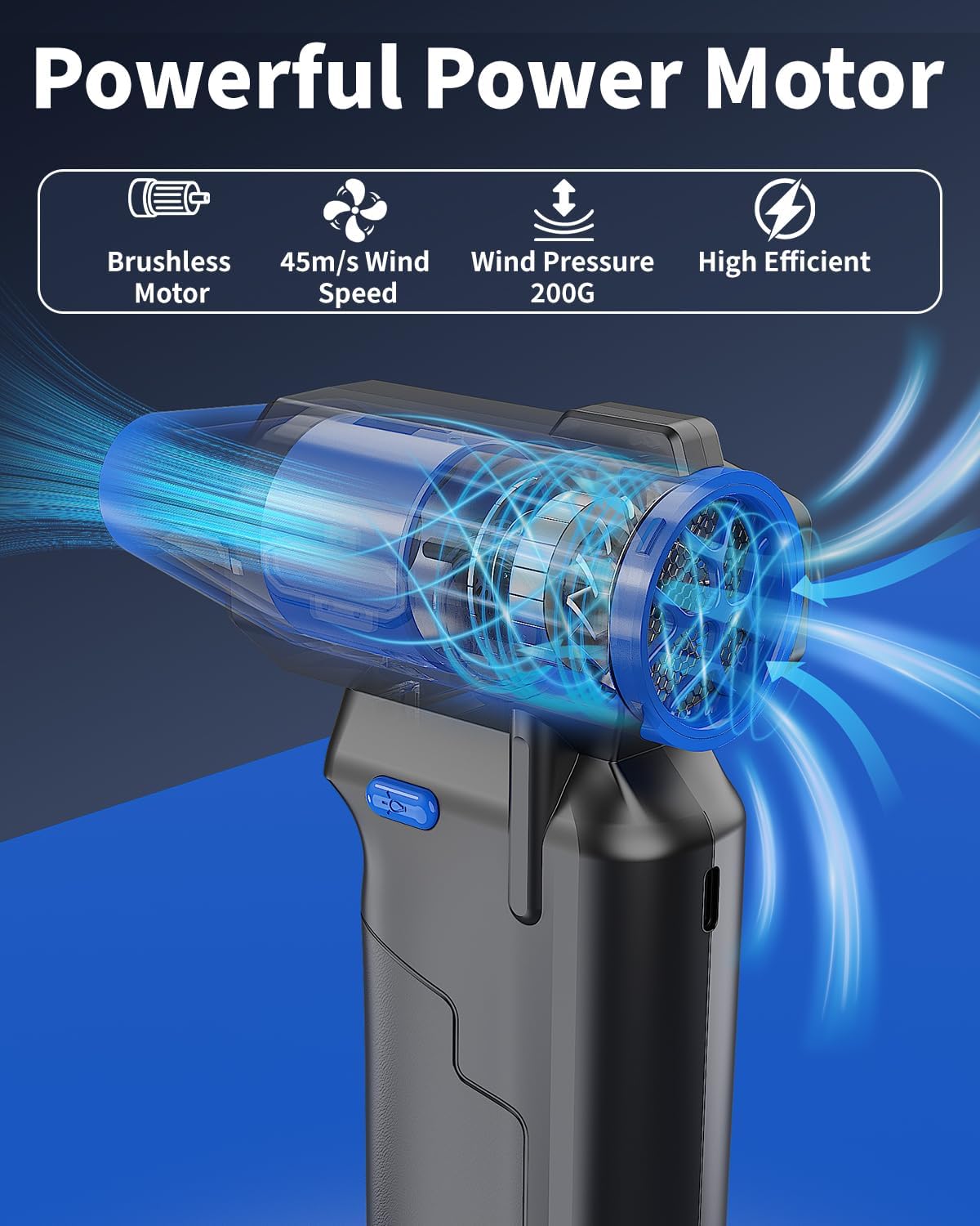 Compressed Air Duster-130000RPM Electric Air Duster, 3 Gear Adjustable, with Brushless Motor & LED Light, Rechargeable Cordless Air Blower, Dust Blower for Computer, Keyboard, House, Outdoor and Car