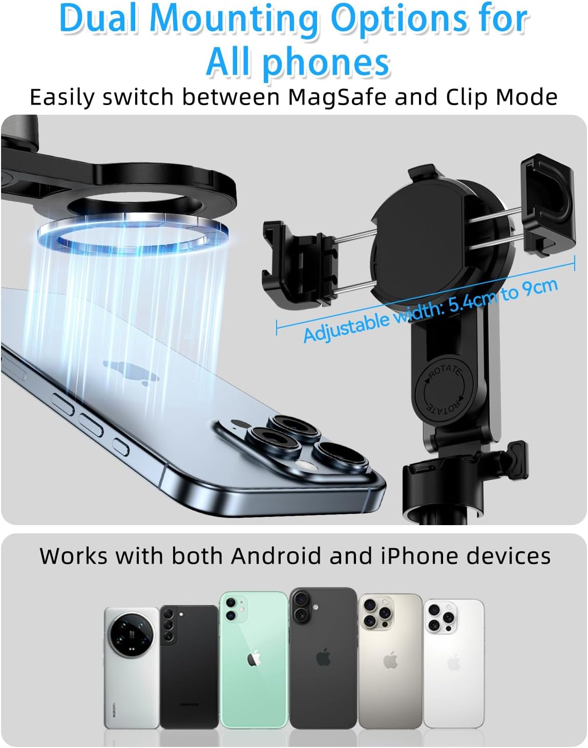 CloudValley Magnetic 4-in-1 Multifunctional Selfie Stick Tripod, Mini Portable Pocket Phone Stand with Detachable Remote, Compatible with MagSafe, for iPhone/Android, Travel Vlog, Live Stream, Black