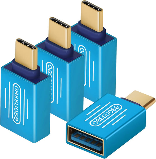 4-Pack USB C to USB Adapter (Gold-Plated),USB C Male to USB 3.0 Female OTG Adapter for iMac iPad Mini 6/Pro,MacBook Pro 2021,MacBook Air 2020 and Other Type C or Thunderbolt 4/3 Devices(Blue)
