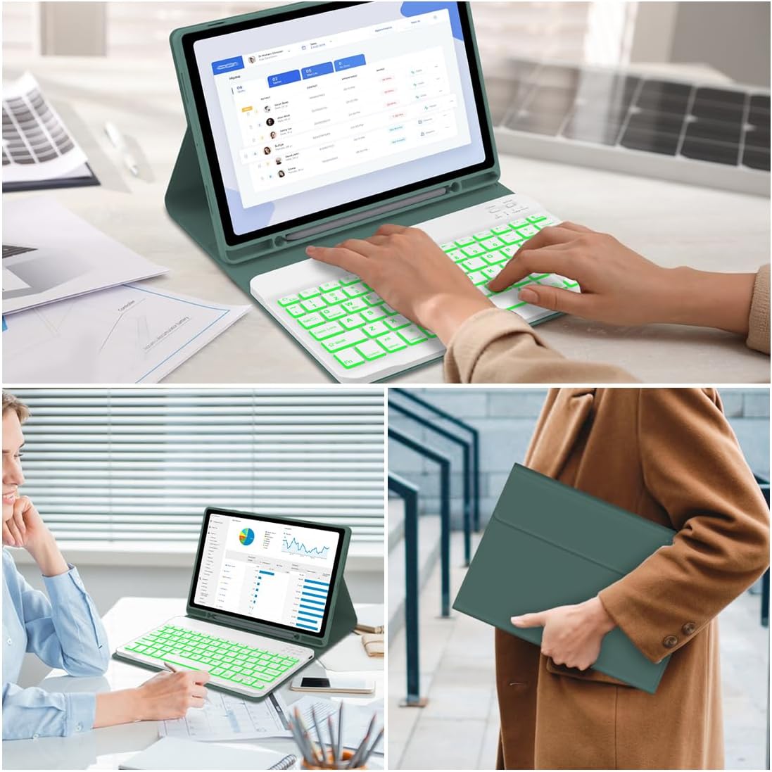 Keyboard Case for Samsung Galaxy Tab A9 Plus 5G 11 inch 2023 (SM-X210/X216/X218), 7 Color Backlit Detachable Keyboard Bluetooth, Smart Folio Cover with S Pen Holder for Galaxy Tab A9+ 11"(Dark Green)