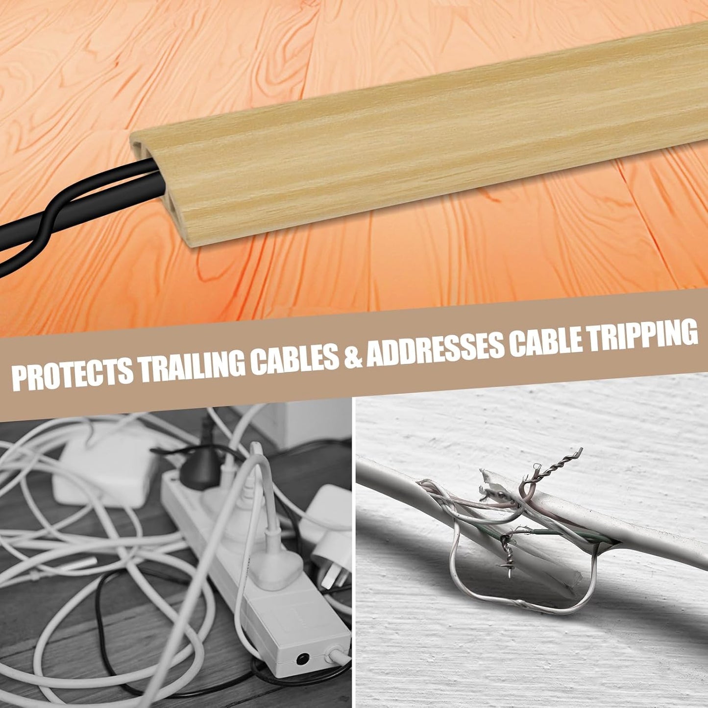 Floor Cord Cover Self Adhesive Cord Hider,3.3FT Cable Management, Extension Strip Protector for Wires, Prevent Cable Trips for Offices, Gyms, Exhibitions Cavity:0.39"(W) x0.27(H) WoodLightyellow