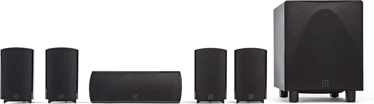 Definitive Technology ProCinema 6D - Compact 5.1 Channel Home Theater Speaker System | 250-Watt Powered Subwoofer Center Channel + 4 Speakers | Sleek Modern Looks Match Any Décor Black