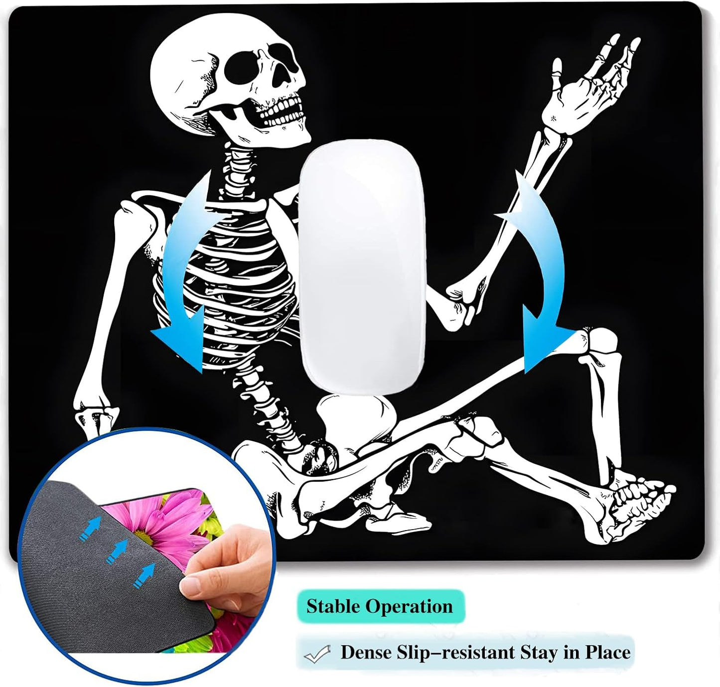 Cool Funny Skull Custom Mouse Pad with Non-Slip Rubber, Small Square Design for Wireless Laptop & Computer Mouse Pads for Desk, 9.5 x 7.9 inch Smooth Surface for Gaming & Office